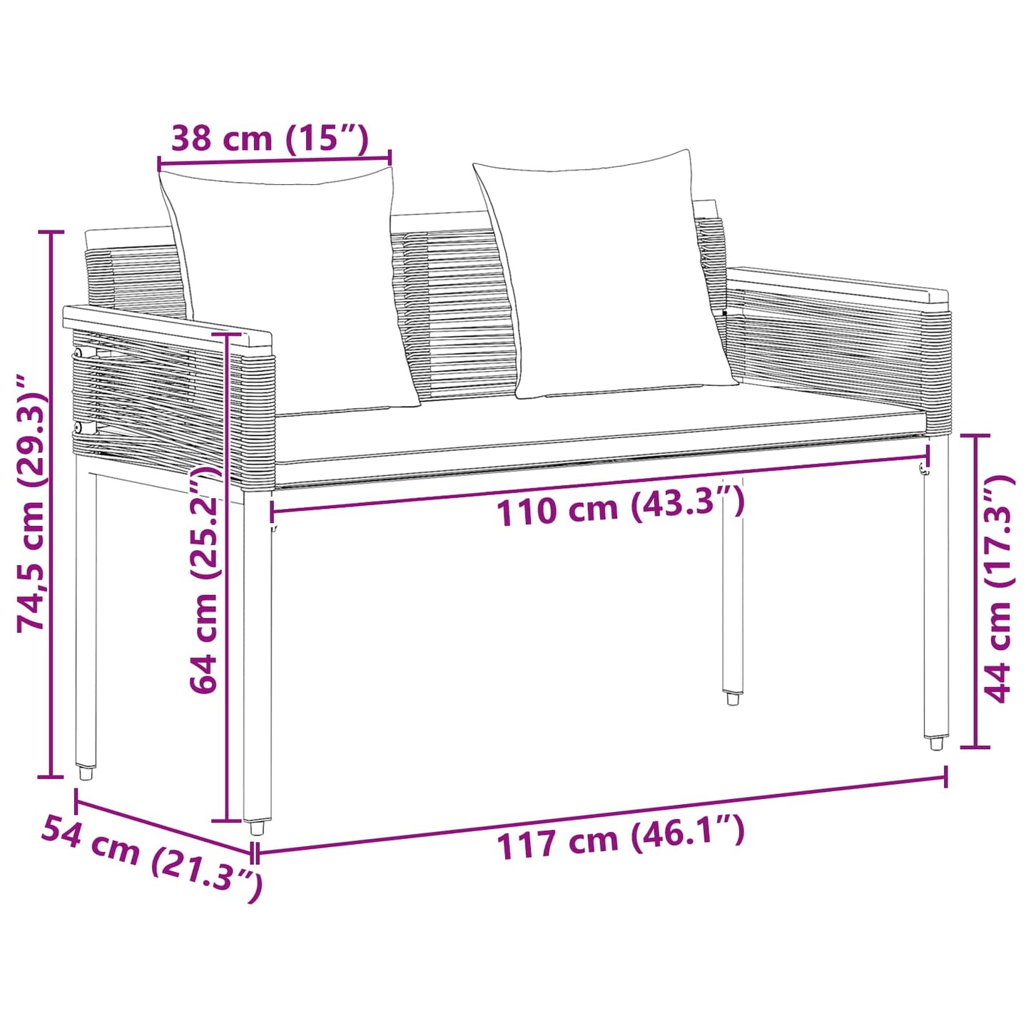 Kerti pad Szürke és sötétkék 117 x 54 x 74.5 cm polirattan