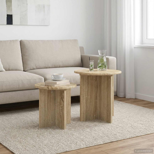 Kisasztal készlet tárolóval 2 pcs Sonoma Tölgy Mérnöki fa