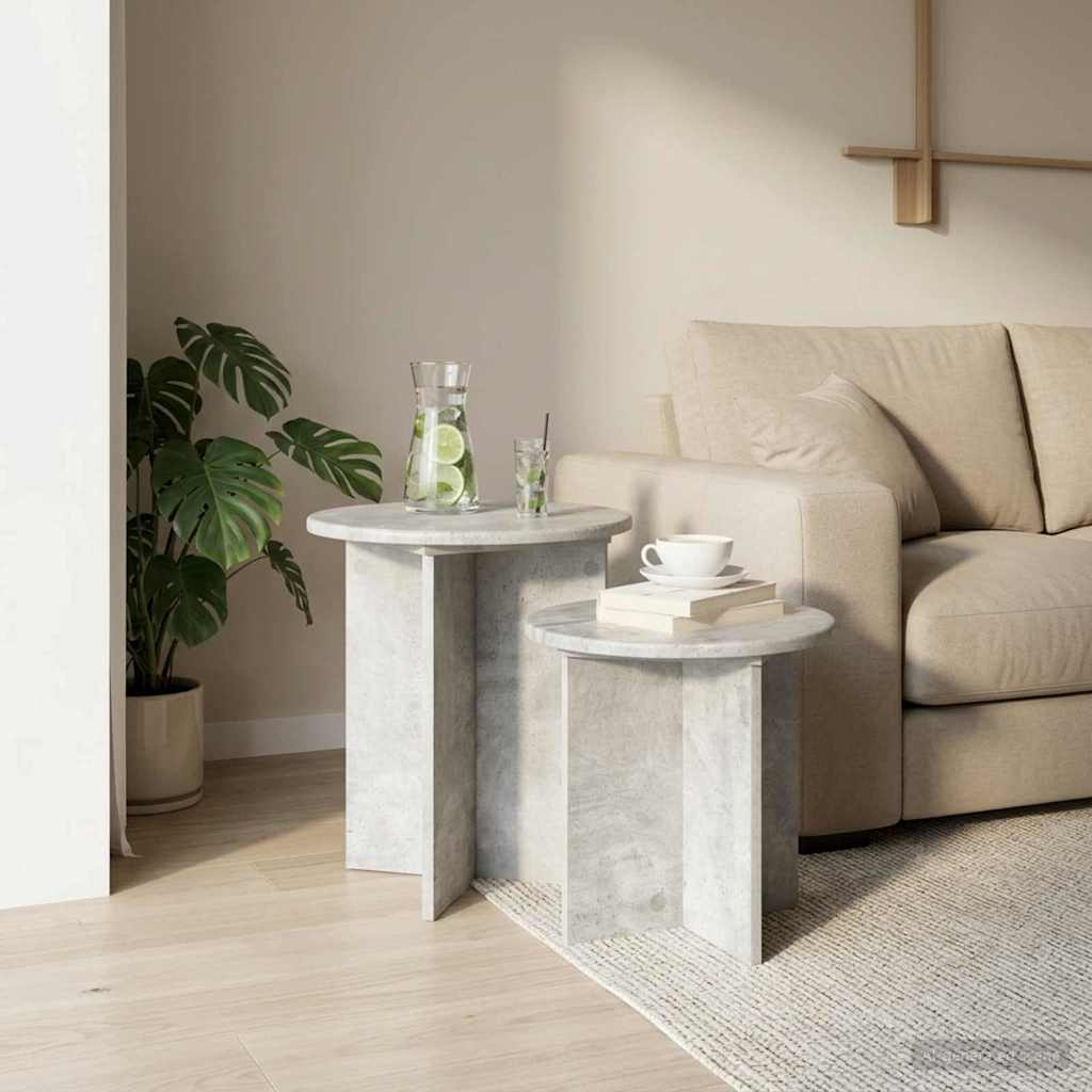 Kisasztal készlet tárolóval 2 pcs Betonszürke Mérnöki fa