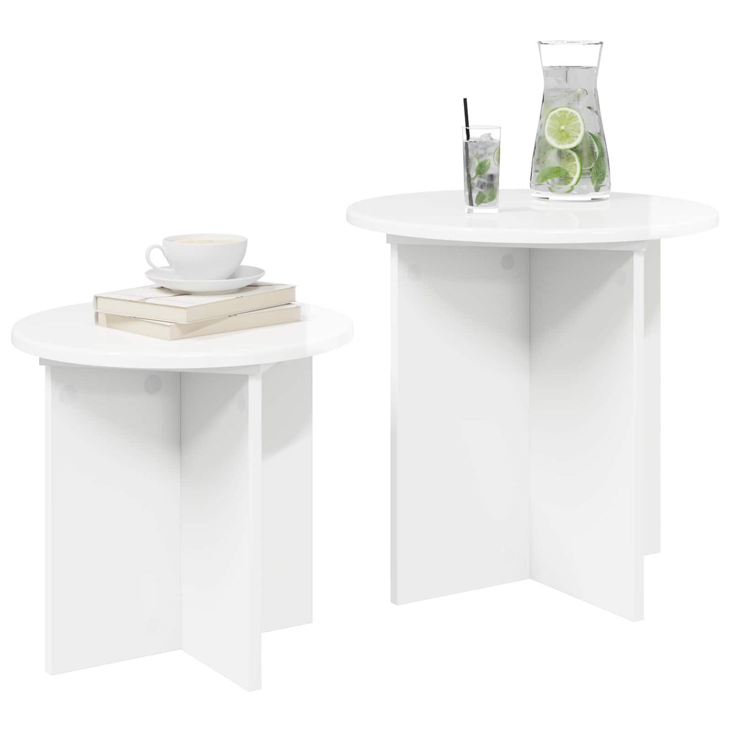 Kisasztal készlet tárolóval 2 pcs Magasfényű Fehér Mérnöki fa