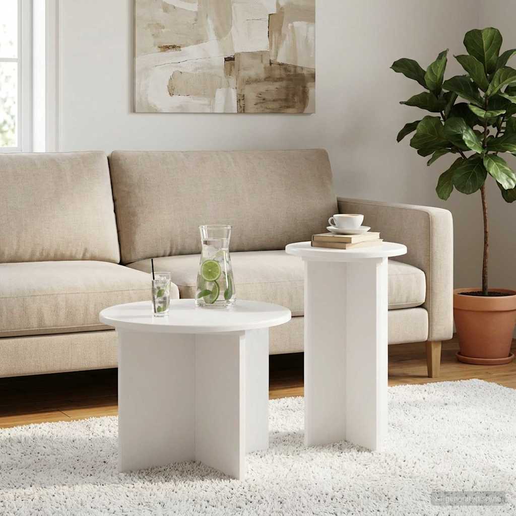 Kisasztal készlet tárolóval 2 pcs Fehér Szerelt Fa