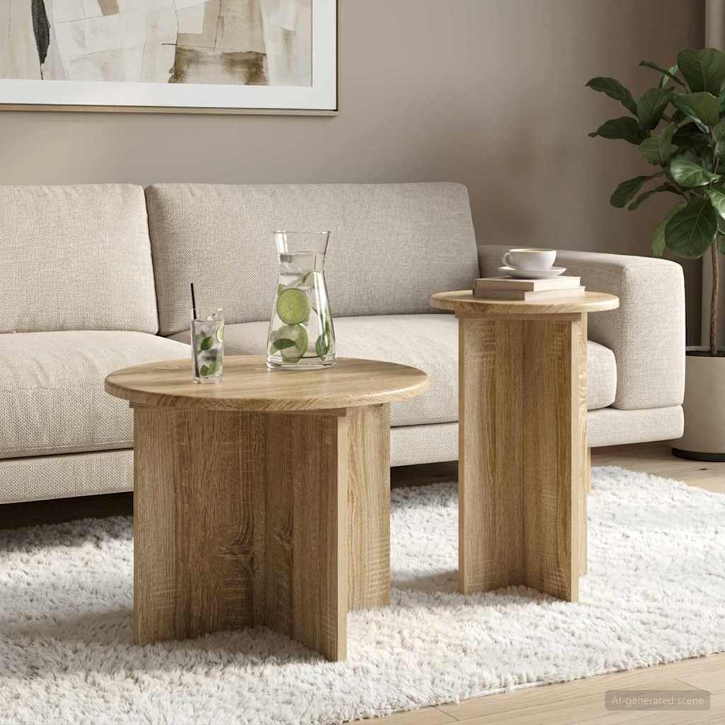 Kisasztal készlet tárolóval 2 pcs Sonoma Tölgy Szerelt Fa