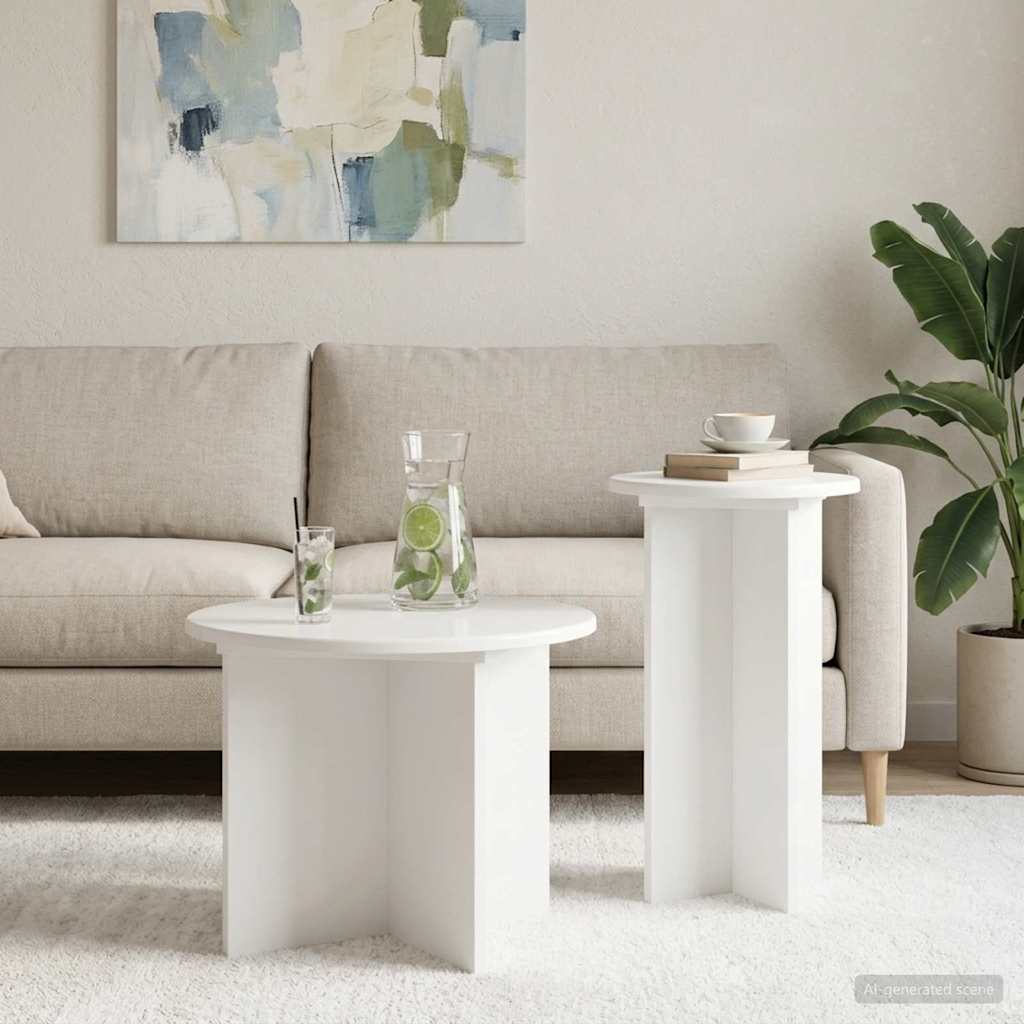 Kisasztal készlet tárolóval 2 pcs Magasfényű Fehér Szerelt Fa