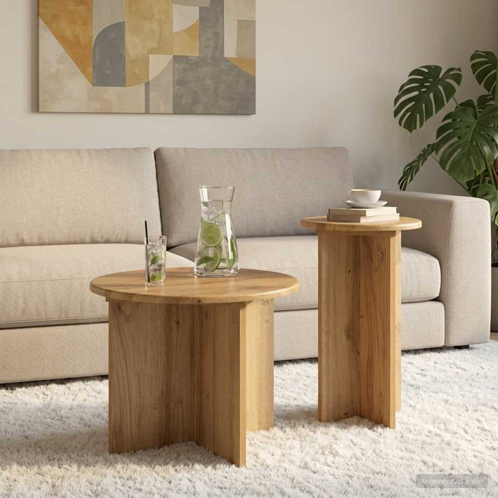 Kisasztal készlet 2 db Kézműves Tölgy Ø 45 x 35 cm Szerelt Fa