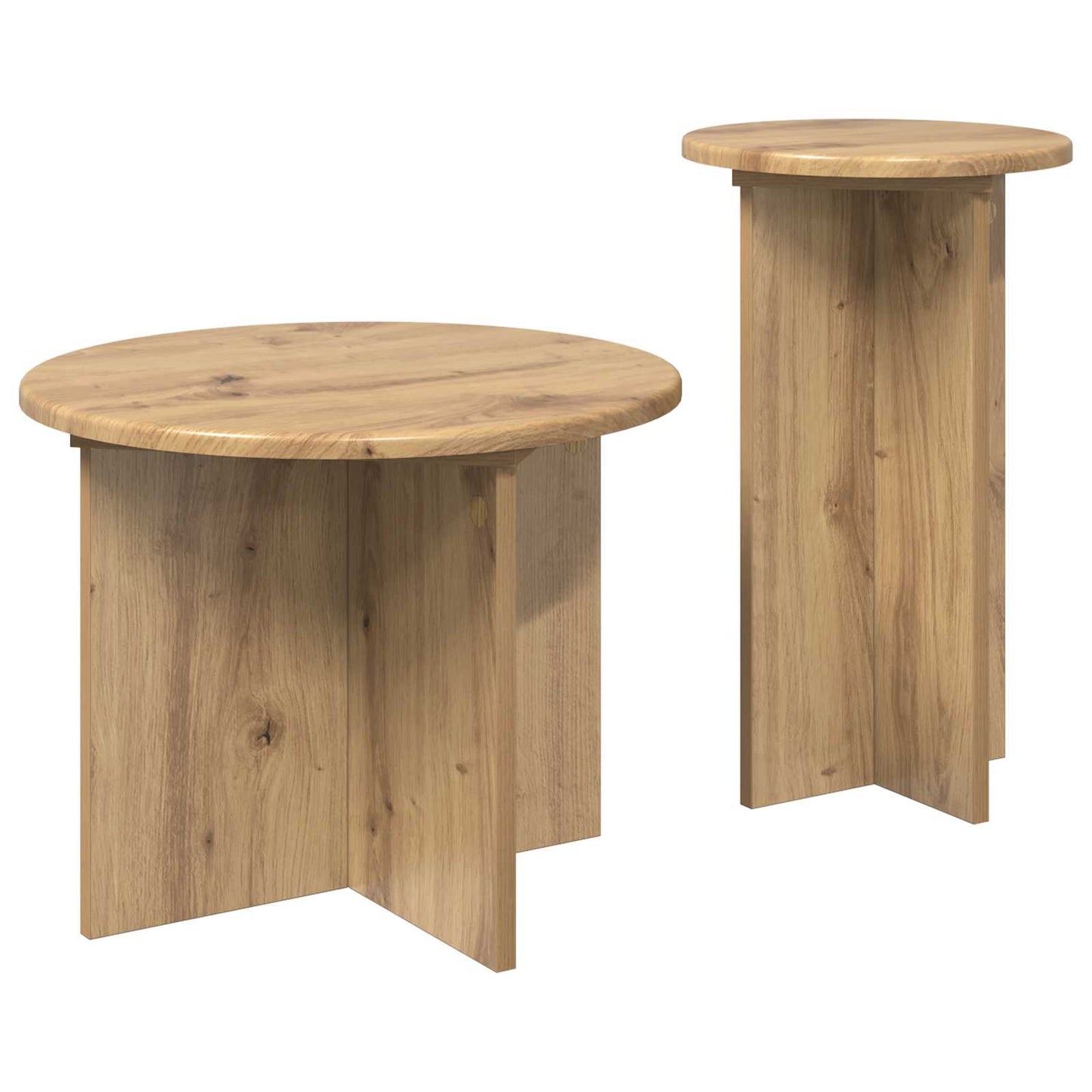 Kisasztal készlet 2 db Kézműves Tölgy Ø 45 x 35 cm Szerelt Fa