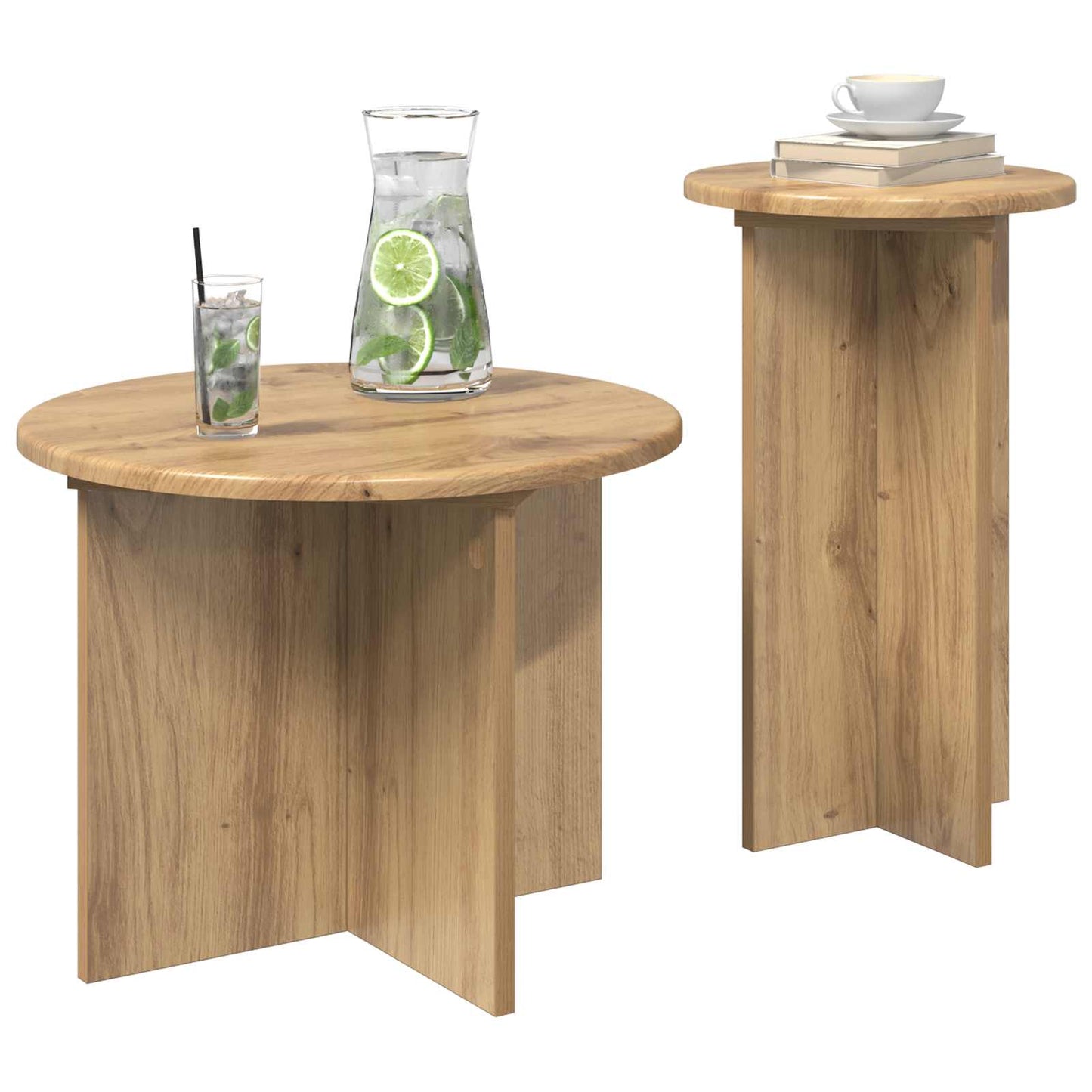 Kisasztal készlet 2 db Kézműves Tölgy Ø 45 x 35 cm Szerelt Fa
