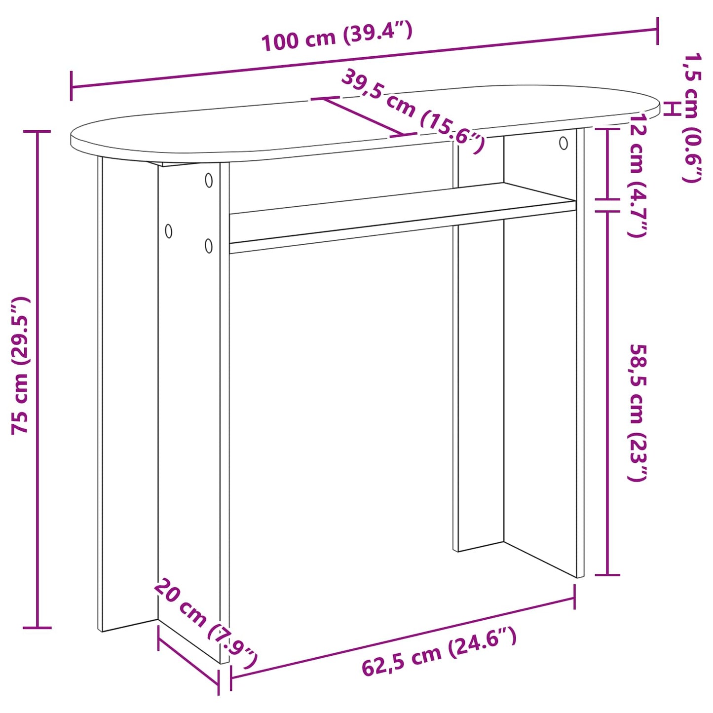 Konzolasztal Betonszürke 100 x 39,5 x 75 cm Szerelt Fa