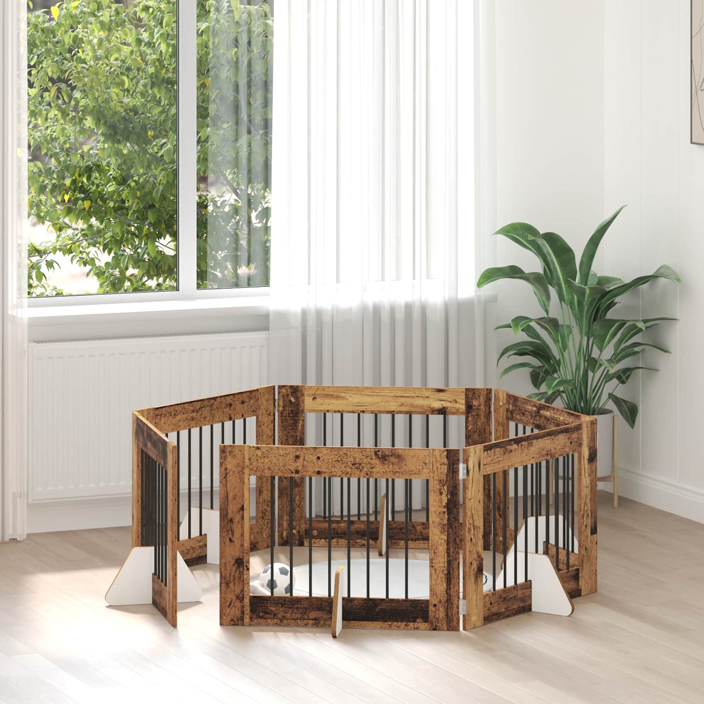 Összecsukható kutyakerítés állványokkal 6 pcs Antik Fa 482 cm
