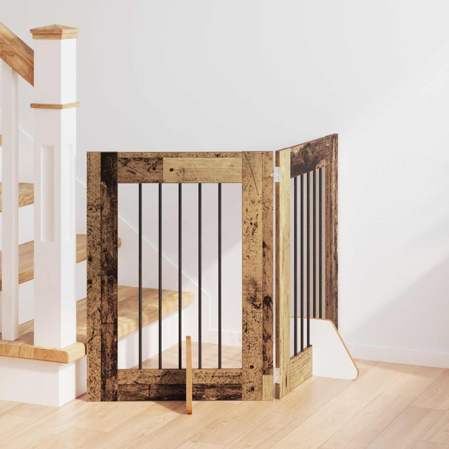 Összecsukható kutyakerítés állványokkal 2 pcs Antik Fa 120,5 cm