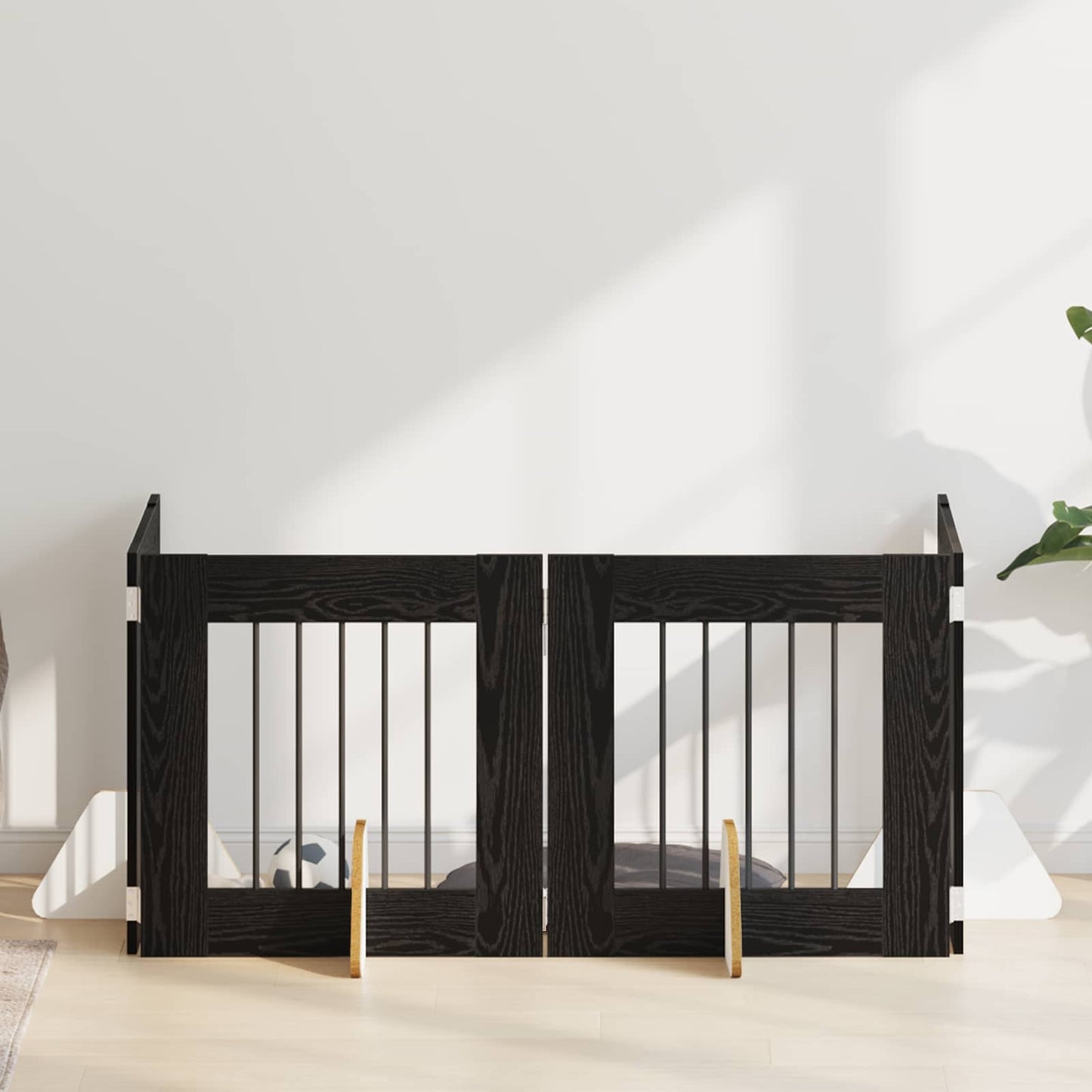 Összecsukható kutyakerítés állványokkal 4 pcs Fekete Tölgy