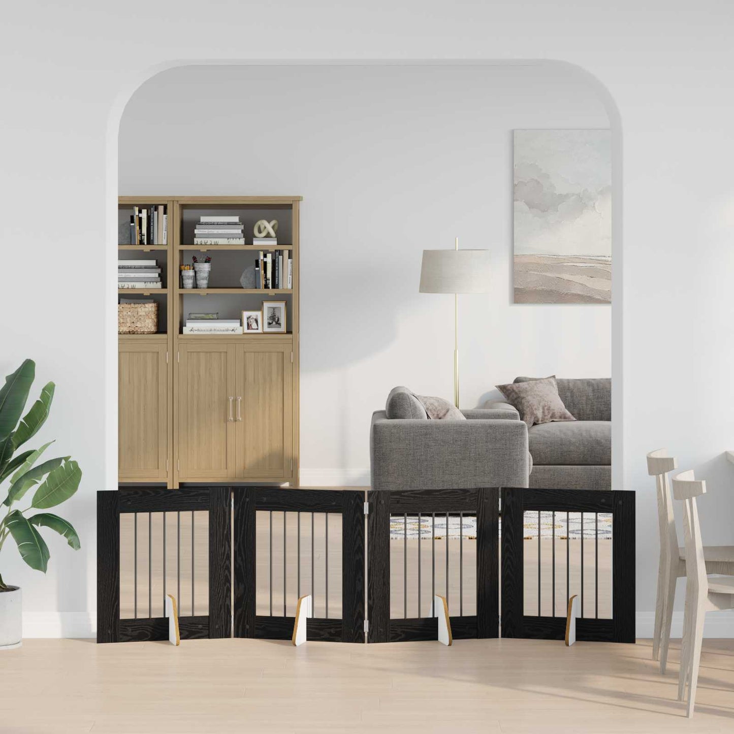 Összecsukható kutyakerítés állványokkal 4 pcs Fekete Tölgy