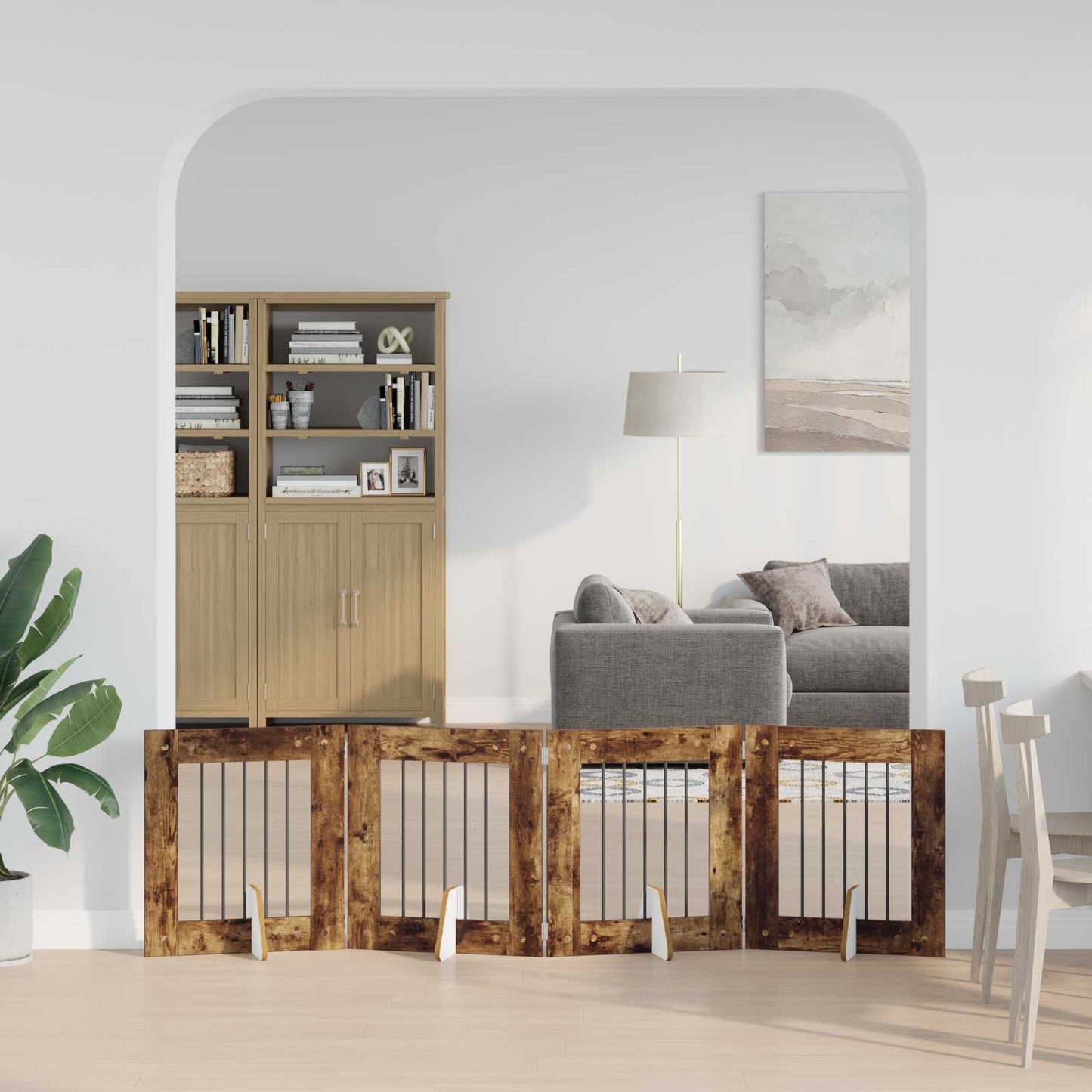 Összecsukható kutyakerítés állványokkal 4 pcs Füstös Tölgy