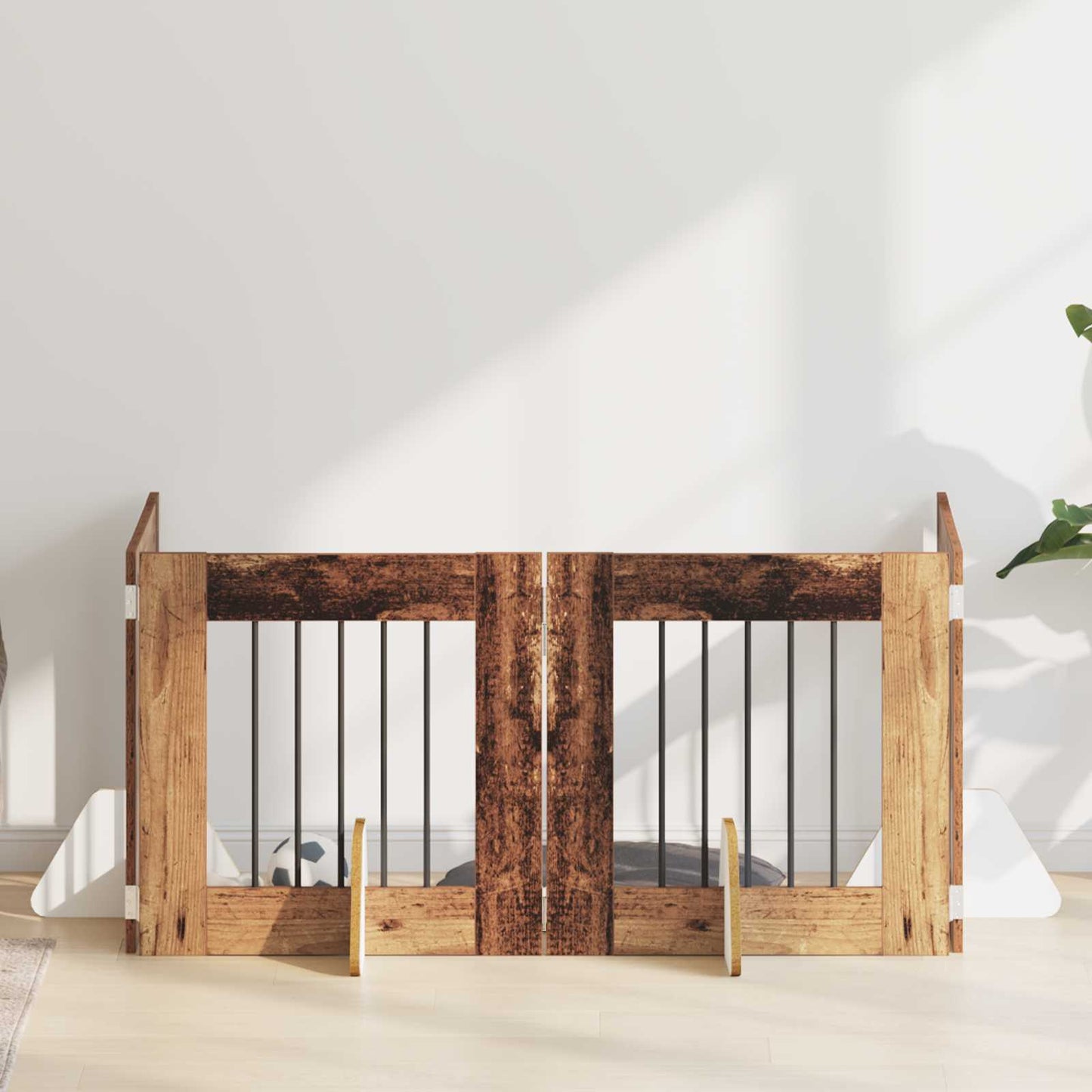 Összecsukható kutyakerítés állványokkal 4 pcs Antik Fa 241 cm