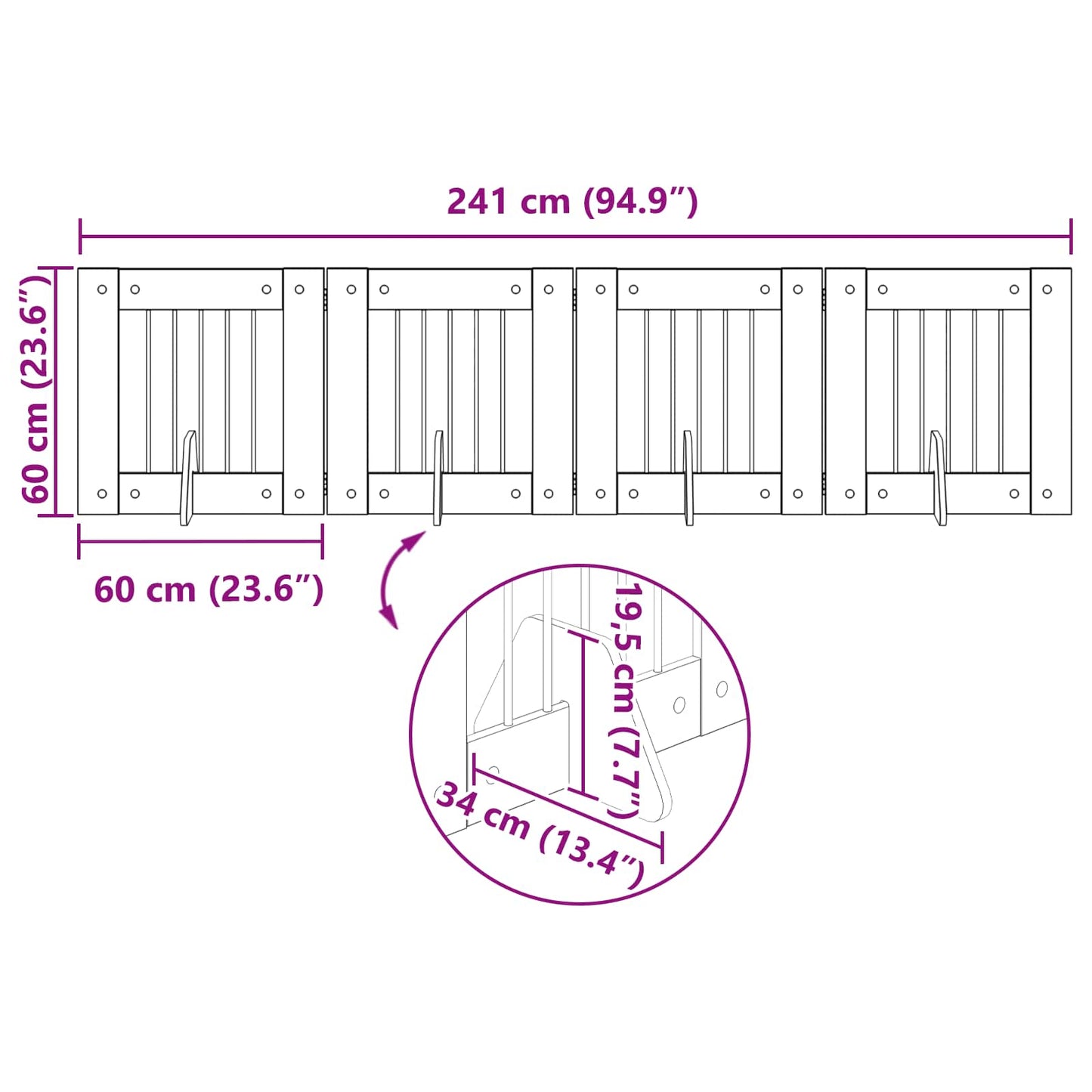 Összecsukható kutyakerítés állványokkal 4 db Antik Fa 241 cm