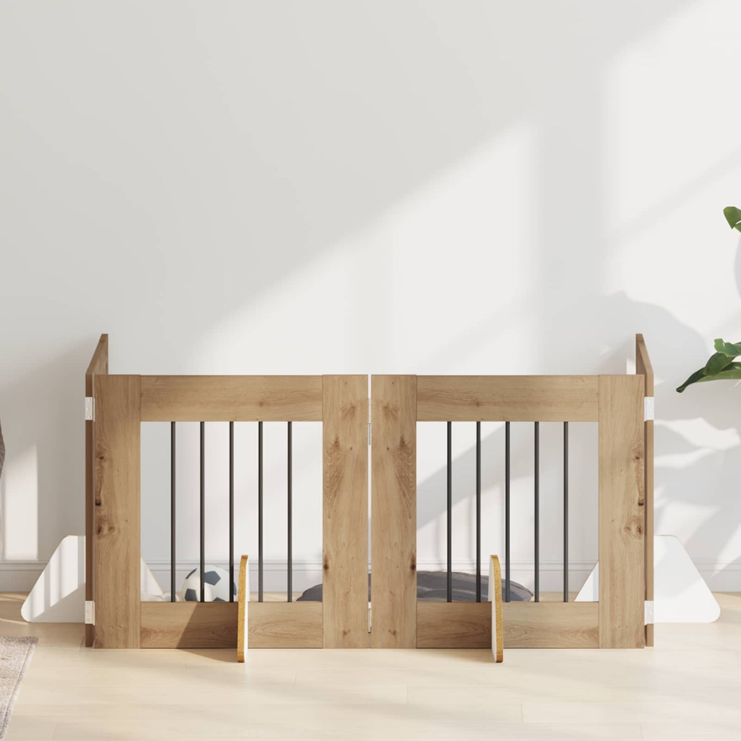 Összecsukható kutyakerítés állványokkal 4 pcs Kézműves Tölgy