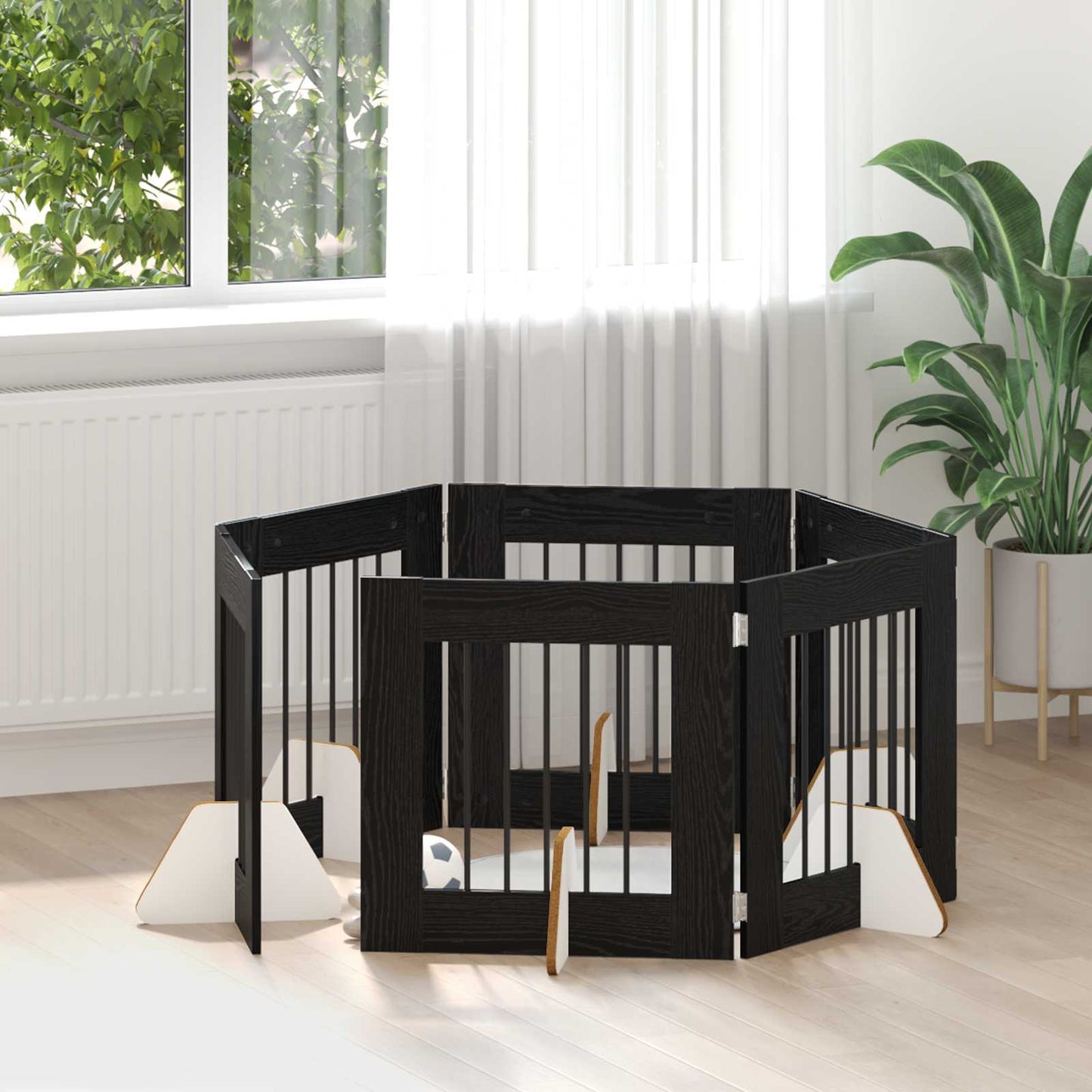 Összecsukható kutyakerítés állványokkal 6 pcs Fekete Tölgy
