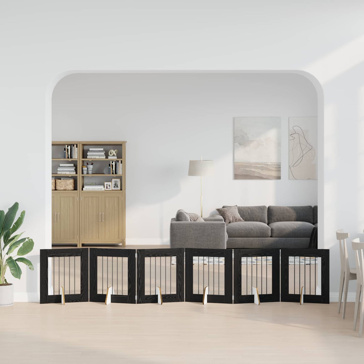 Összecsukható kutyakerítés állványokkal 6 pcs Fekete Tölgy