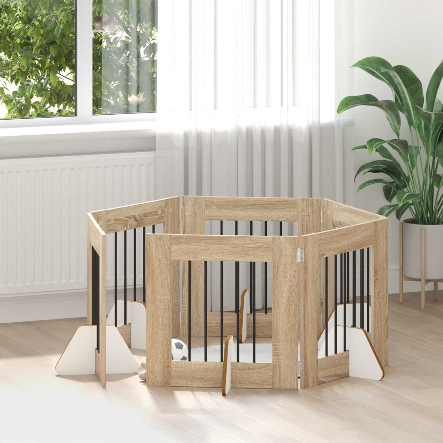 Összecsukható kutyakerítés állványokkal 6 pcs Sonoma Tölgy