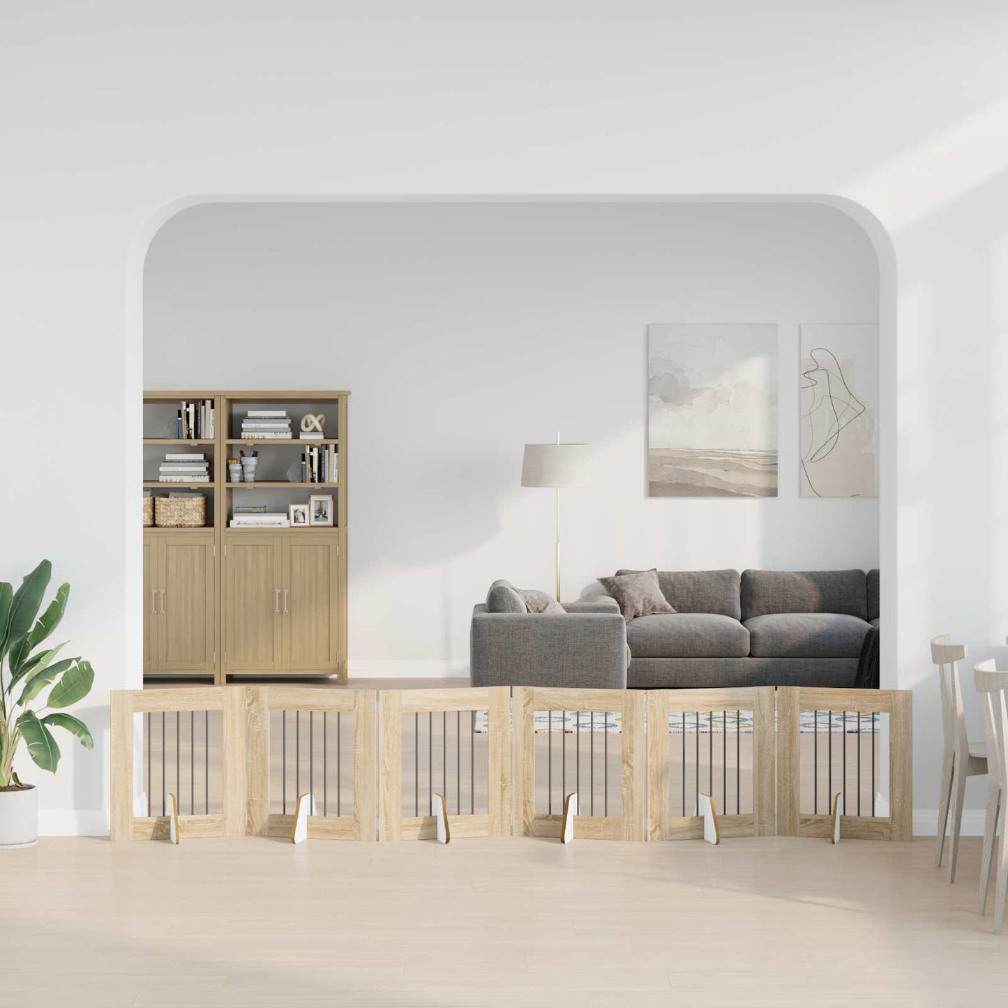 Összecsukható kutyakerítés állványokkal 6 pcs Sonoma Tölgy