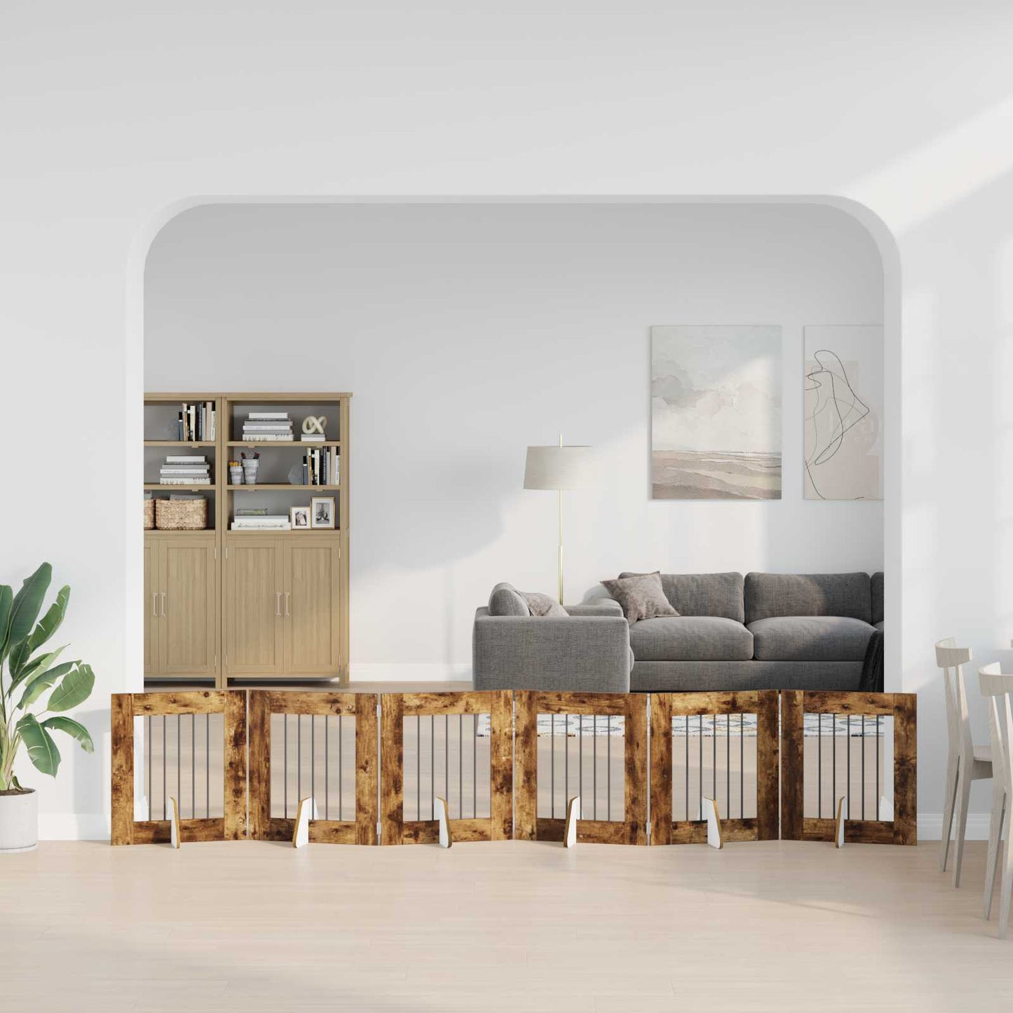Összecsukható kutyakerítés állványokkal 6 pcs Füstös Tölgy
