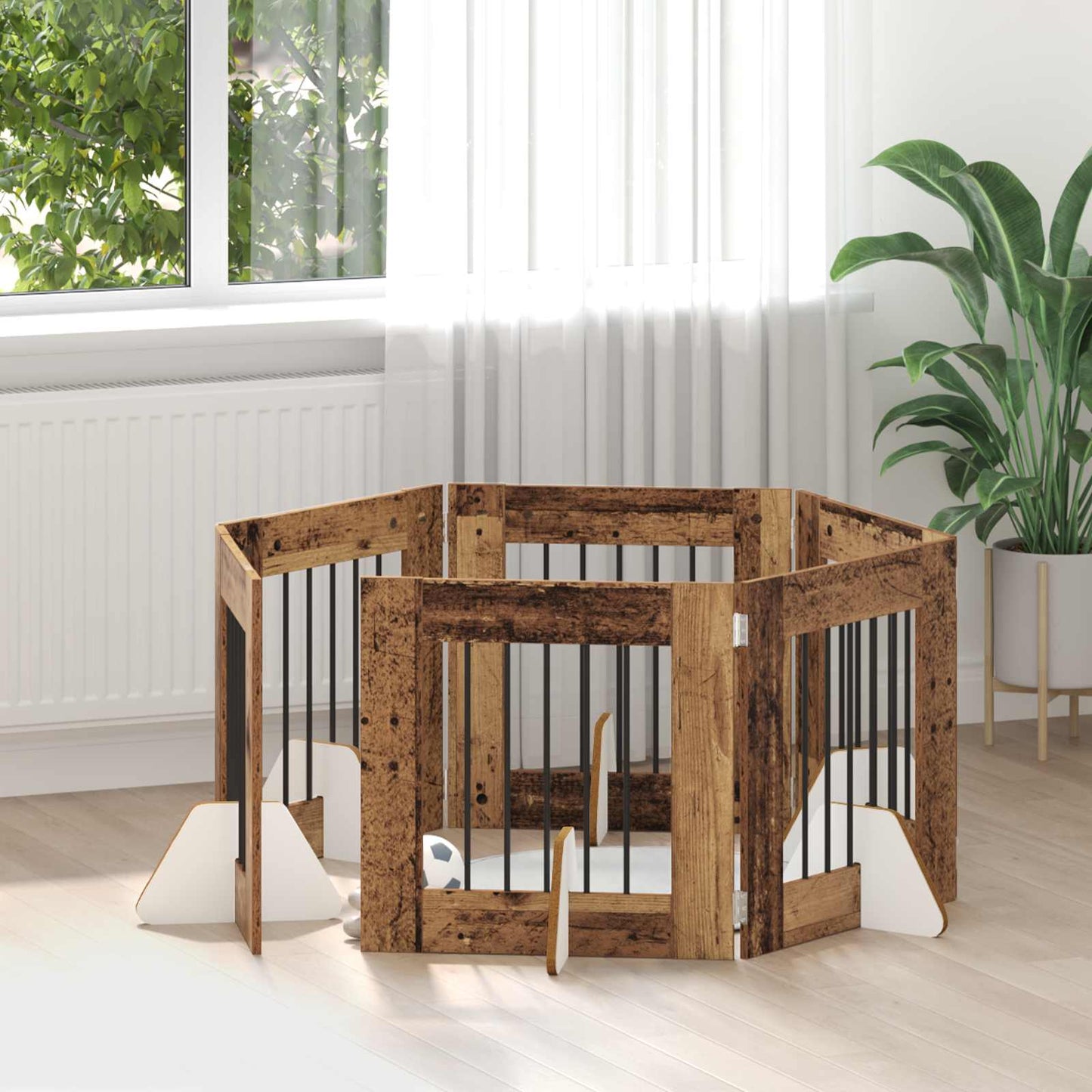 Összecsukható kutyakerítés állványokkal 6 pcs Antik Fa 362 cm