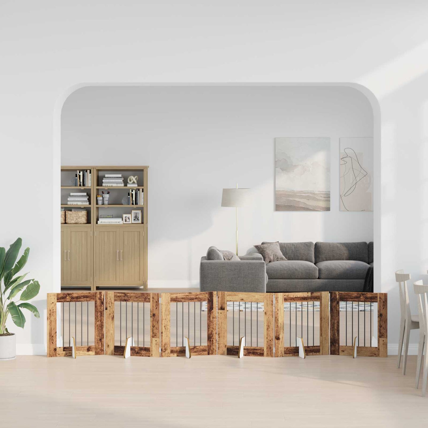 Összecsukható kutyakerítés állványokkal 6 db Antik Fa 362 cm