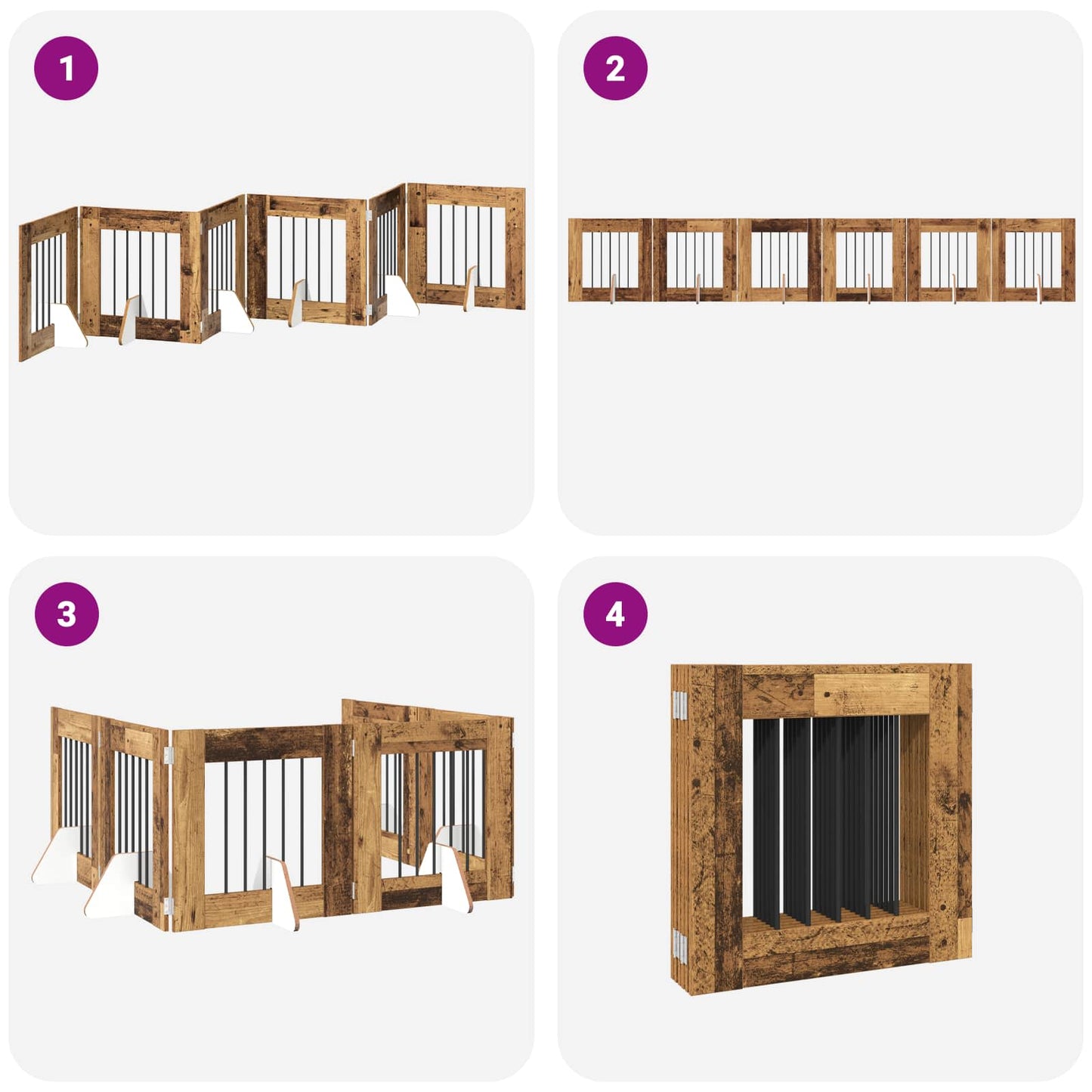 Összecsukható kutyakerítés állványokkal 6 db Antik Fa 362 cm