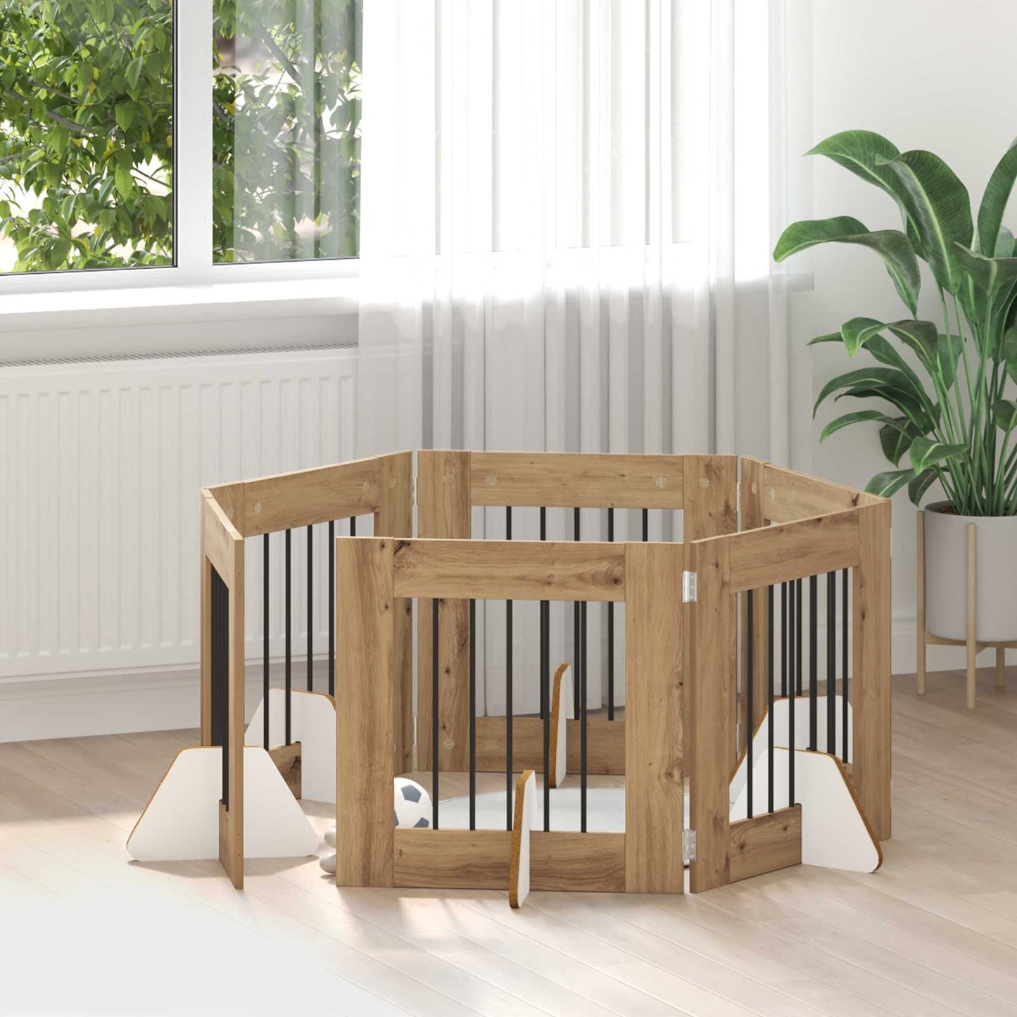 Összecsukható kutyakerítés állványokkal 6 pcs Kézműves Tölgy