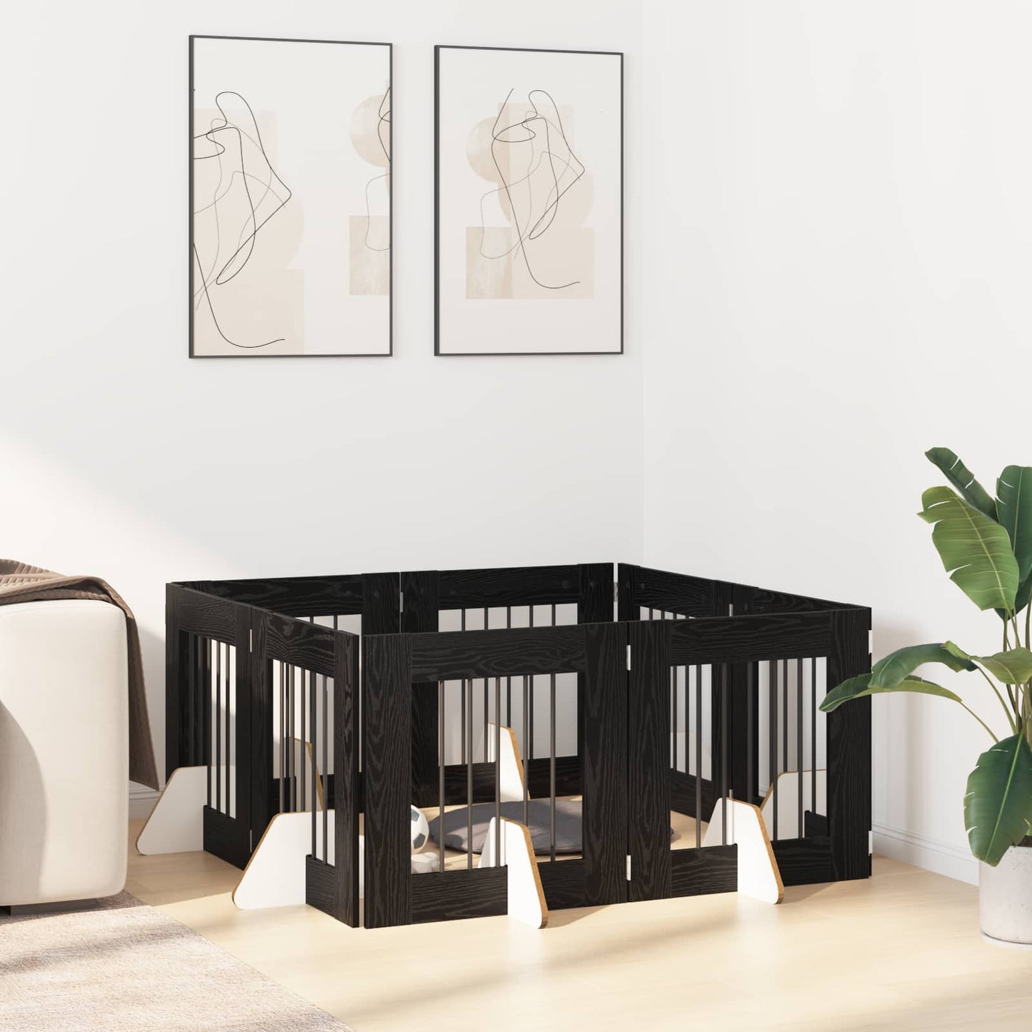 Összecsukható kutyakerítés állványokkal 8 pcs Fekete Tölgy