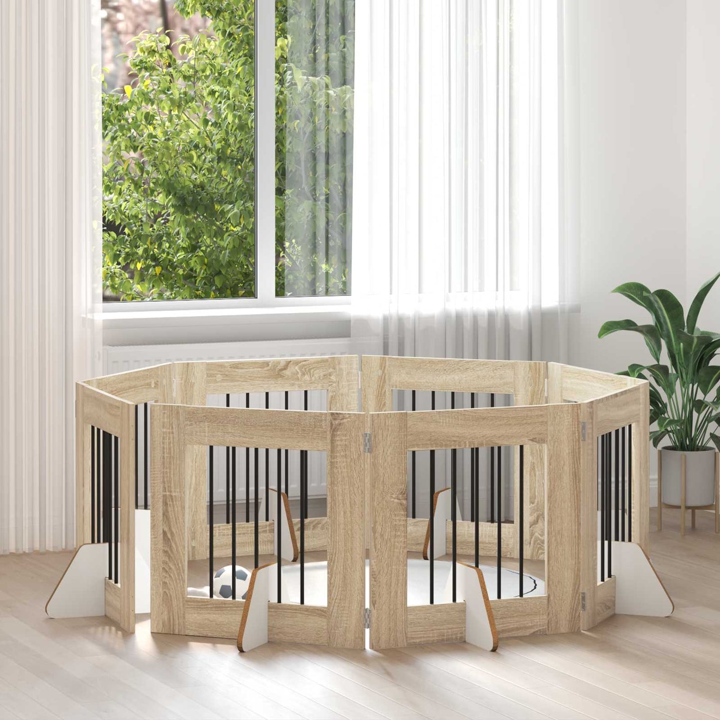 Összecsukható kutyakerítés állványokkal 8 pcs Sonoma Tölgy