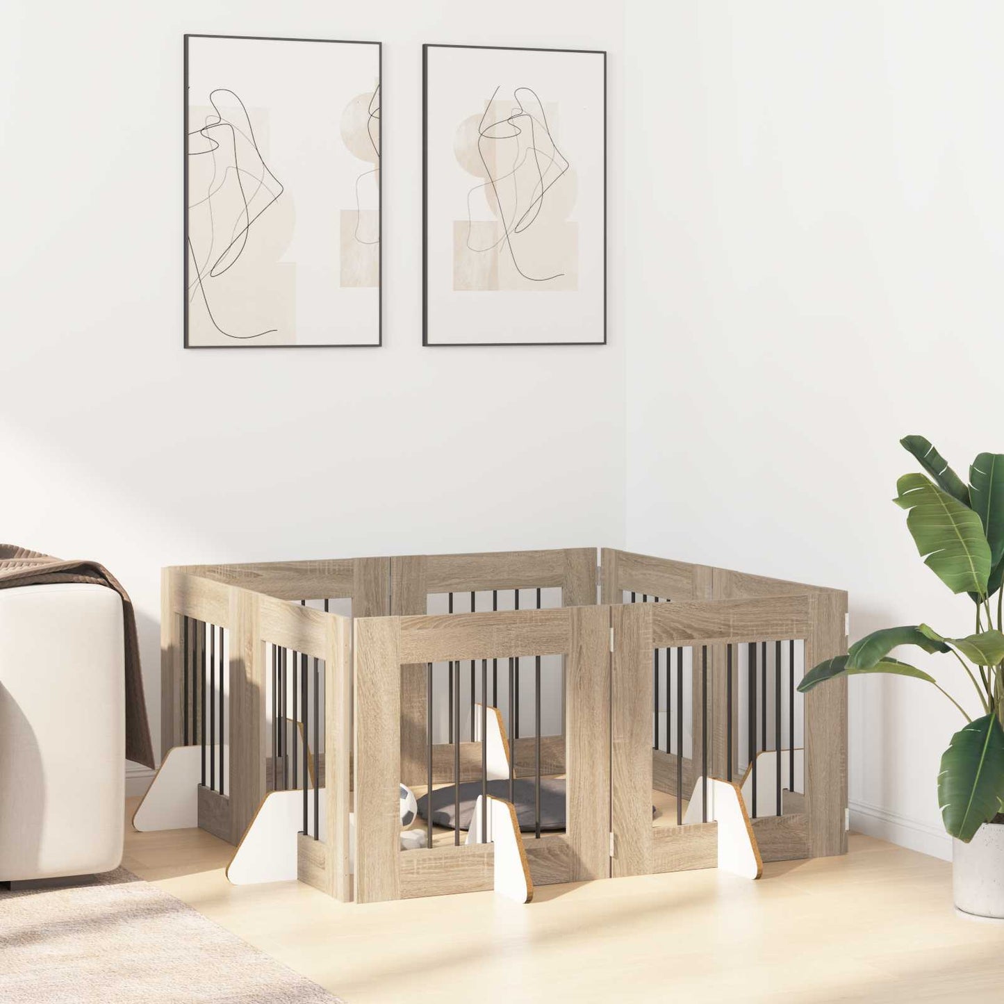 Összecsukható kutyakerítés állványokkal 8 pcs Sonoma Tölgy