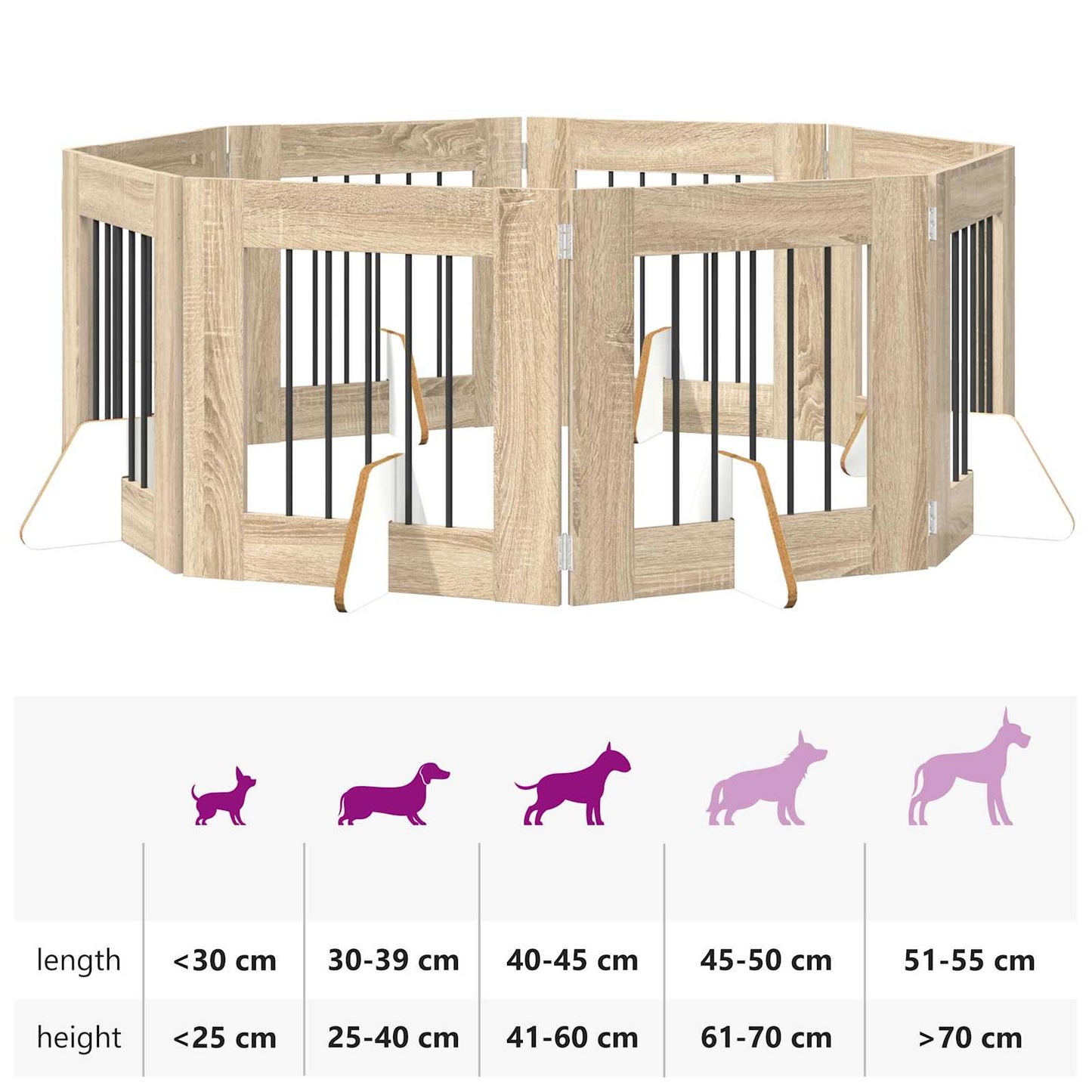 Összecsukható kutyakerítés állványokkal 8 pcs Sonoma Tölgy