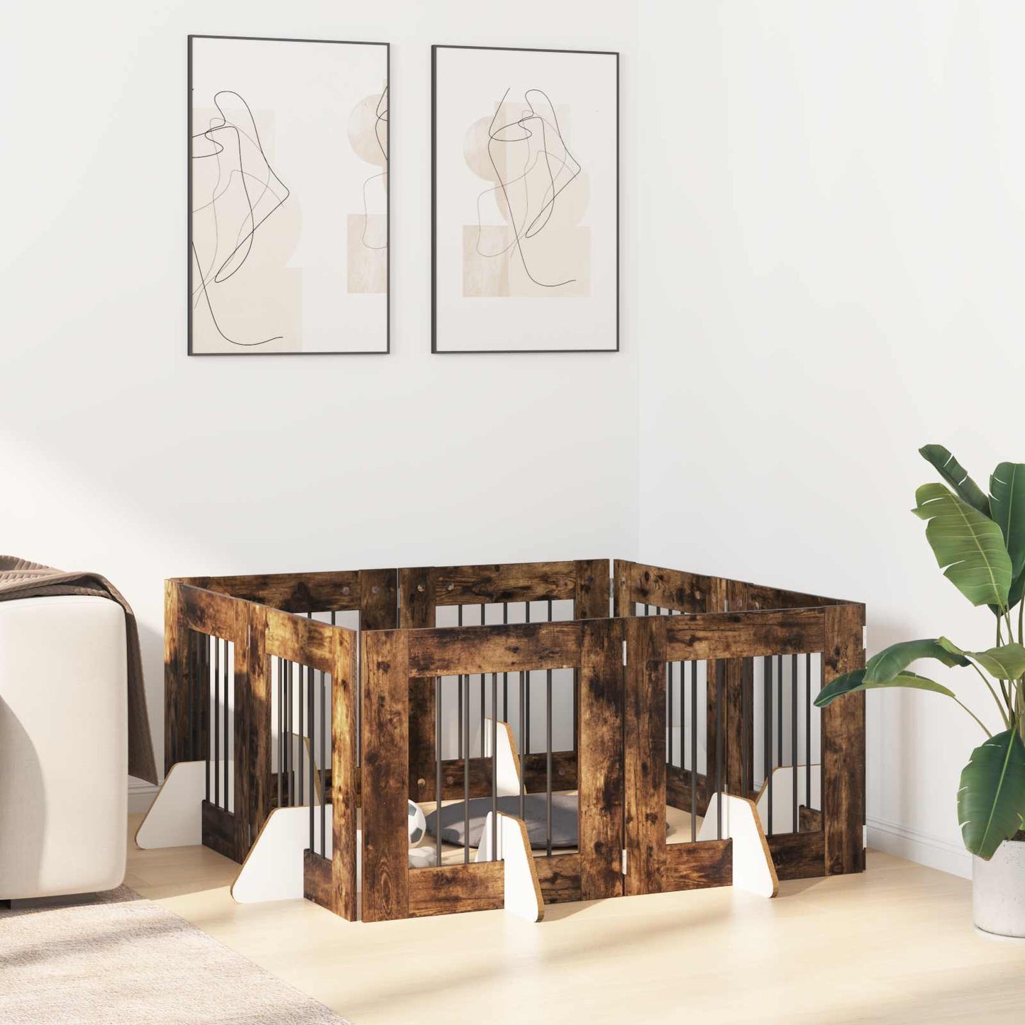 Összecsukható kutyakerítés állványokkal 8 pcs Füstös Tölgy