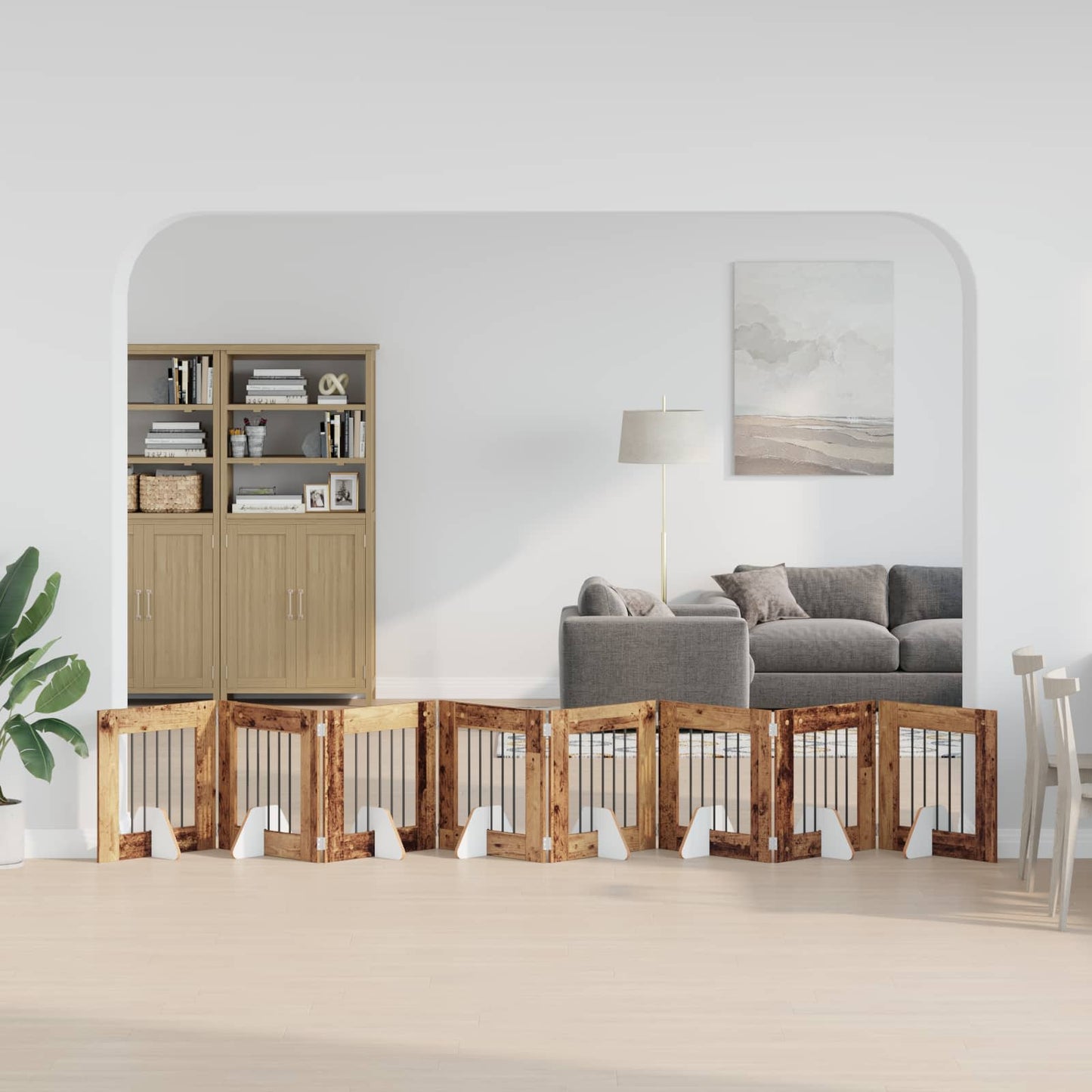 Összecsukható kutyakerítés állványokkal 8 db Antik Fa 60 cm