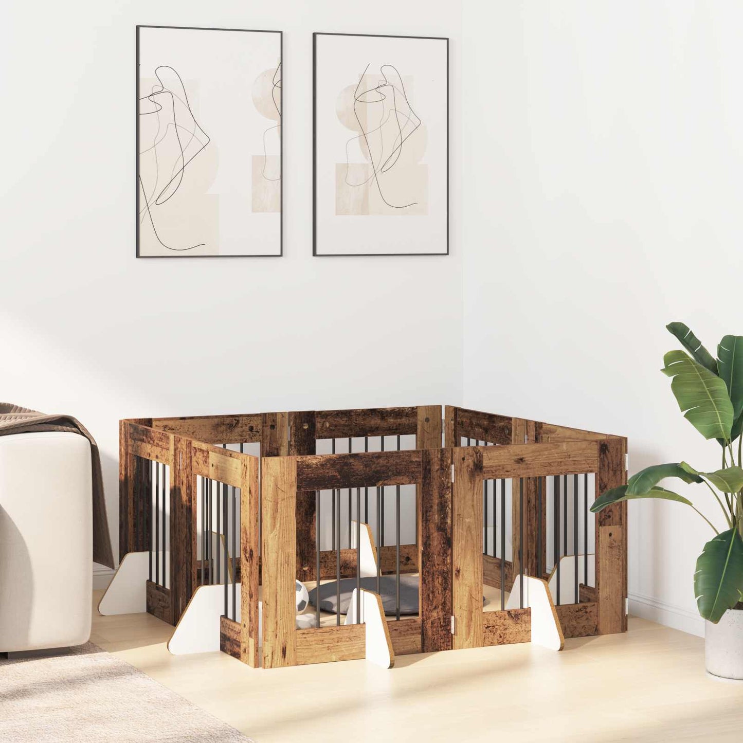 Összecsukható kutyakerítés állványokkal 8 pcs Antik Fa 60 cm