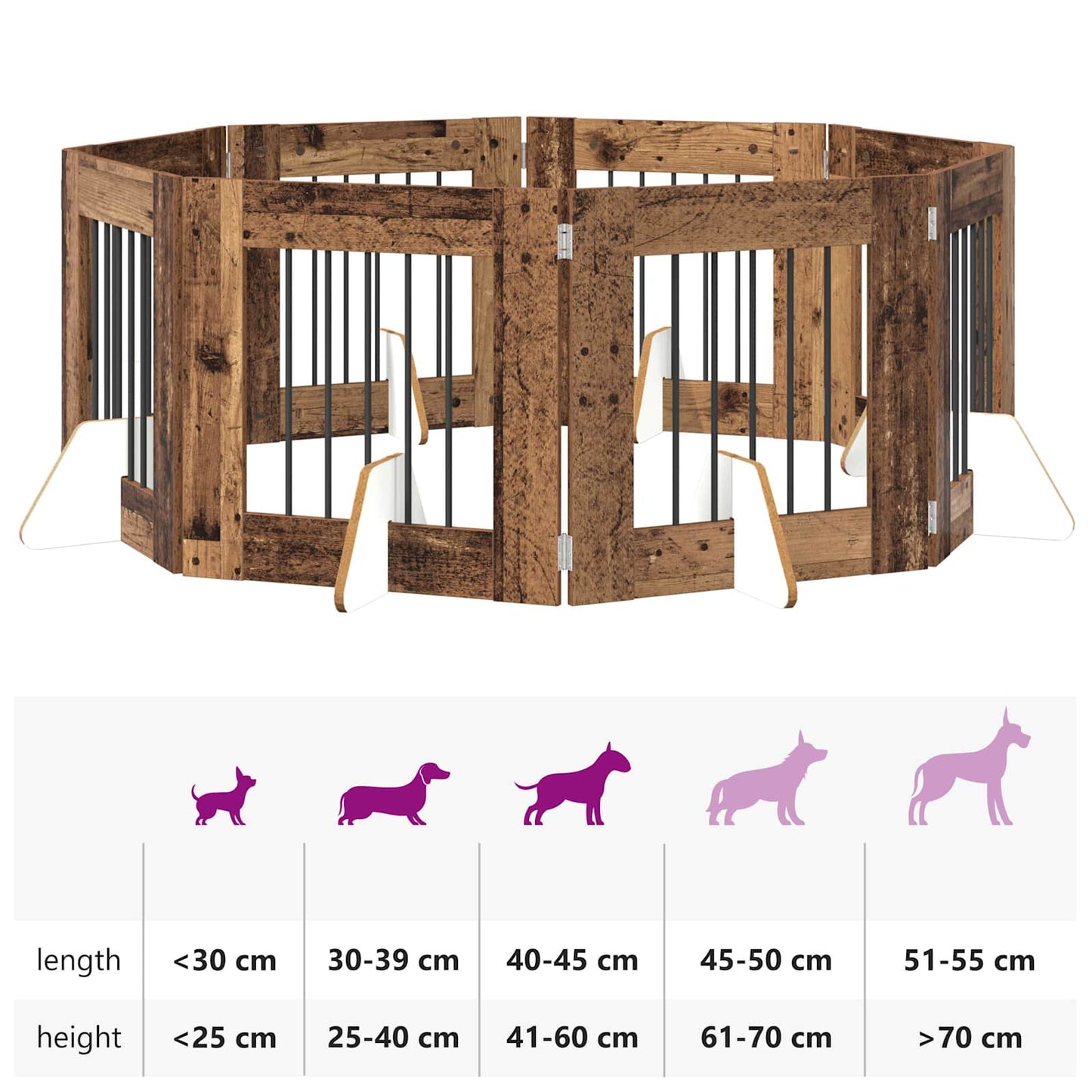 Összecsukható kutyakerítés állványokkal 8 pcs Antik Fa 60 cm
