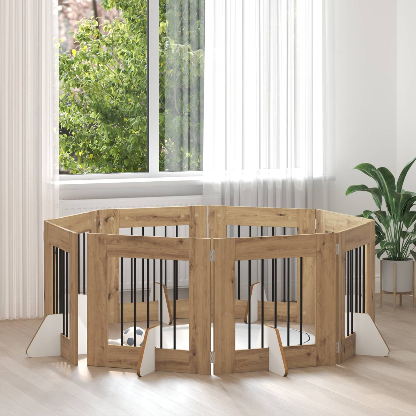 Összecsukható kutyakerítés állványokkal 8 pcs Kézműves Tölgy