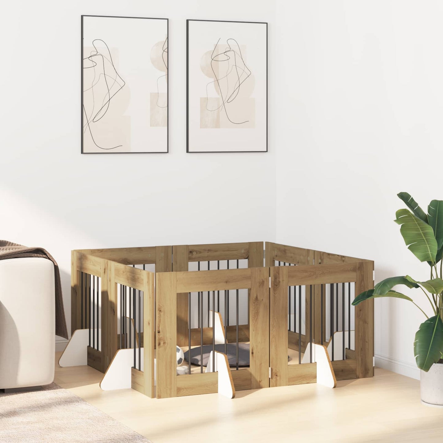 Összecsukható kutyakerítés állványokkal 8 pcs Kézműves Tölgy