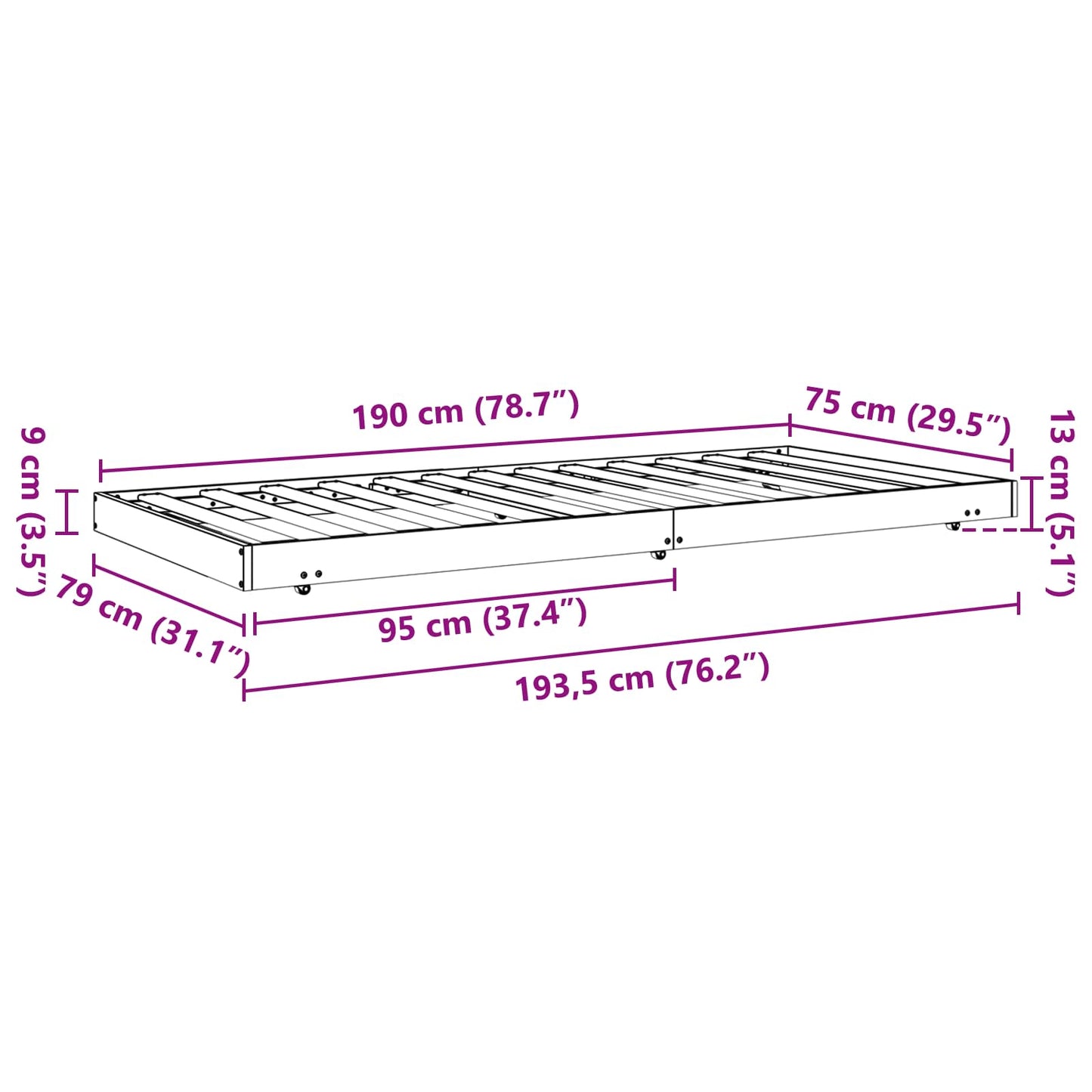 Ágykeret Faggyú barna 70 x 190 cm Tömör fenyőfa