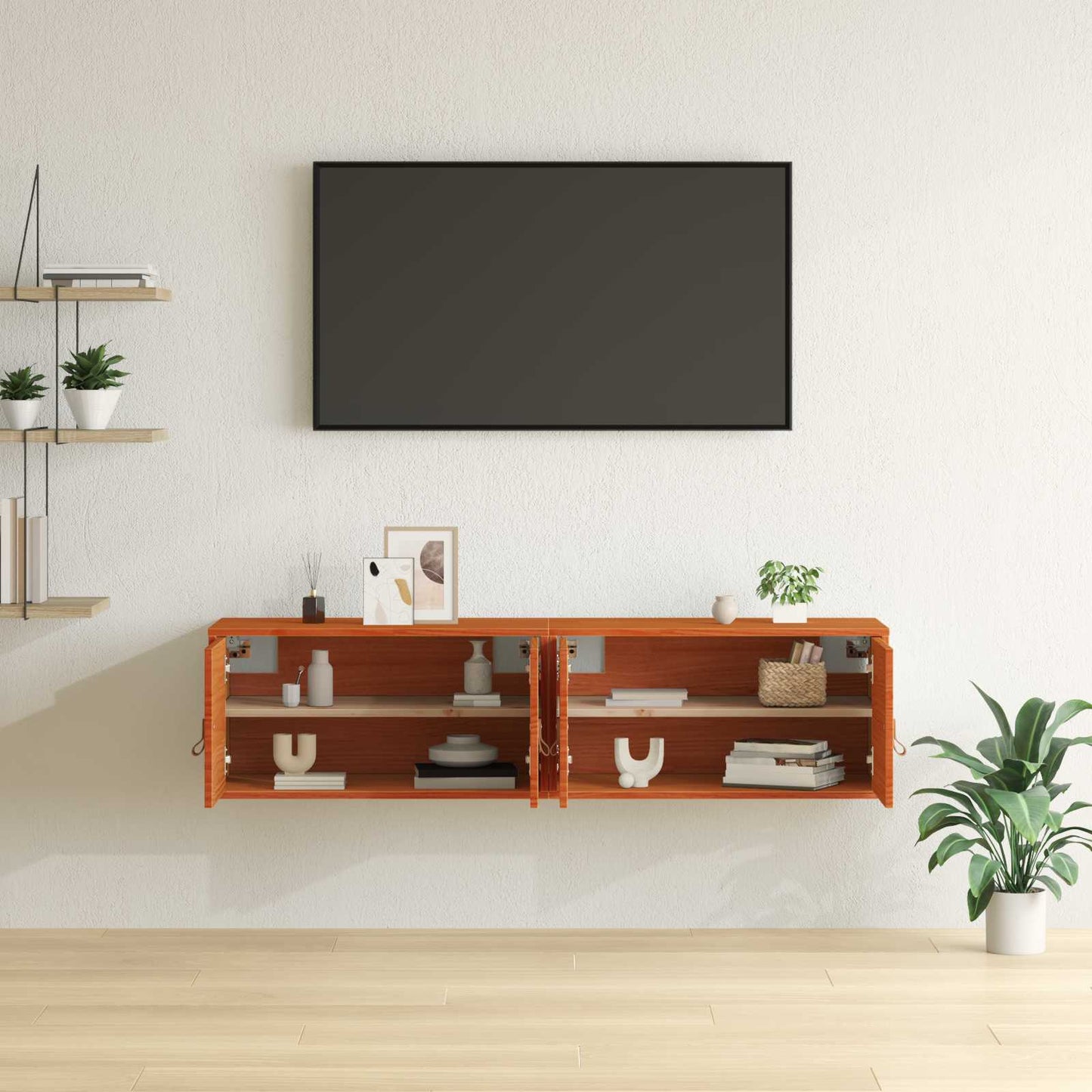 Fali Szekrény 2 pcs Faggyú barna 60 x 30 x 30 cm Tömör fenyőfa