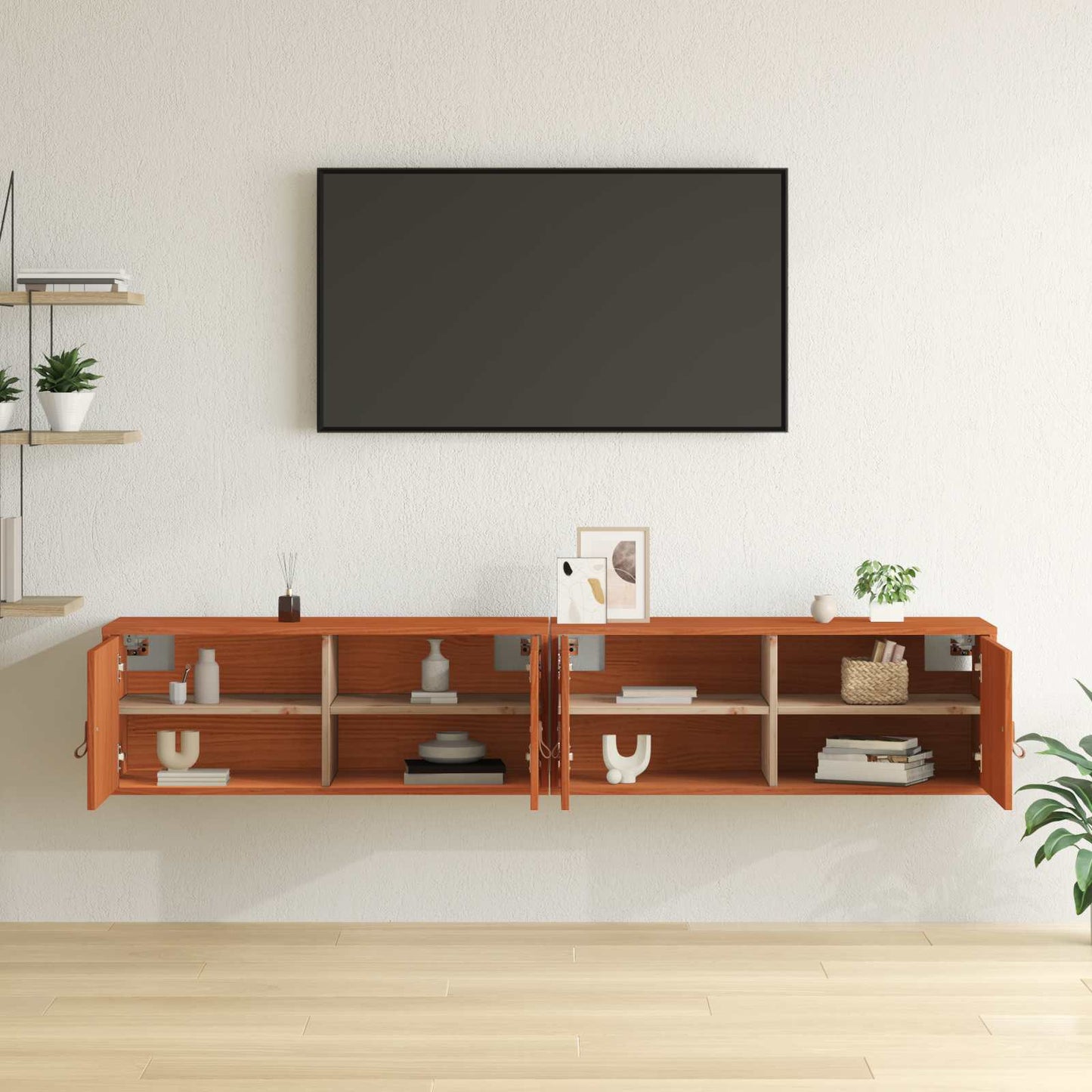Fali Szekrény 2 pcs Faggyú barna 80 x 30 x 30 cm Tömör fenyőfa