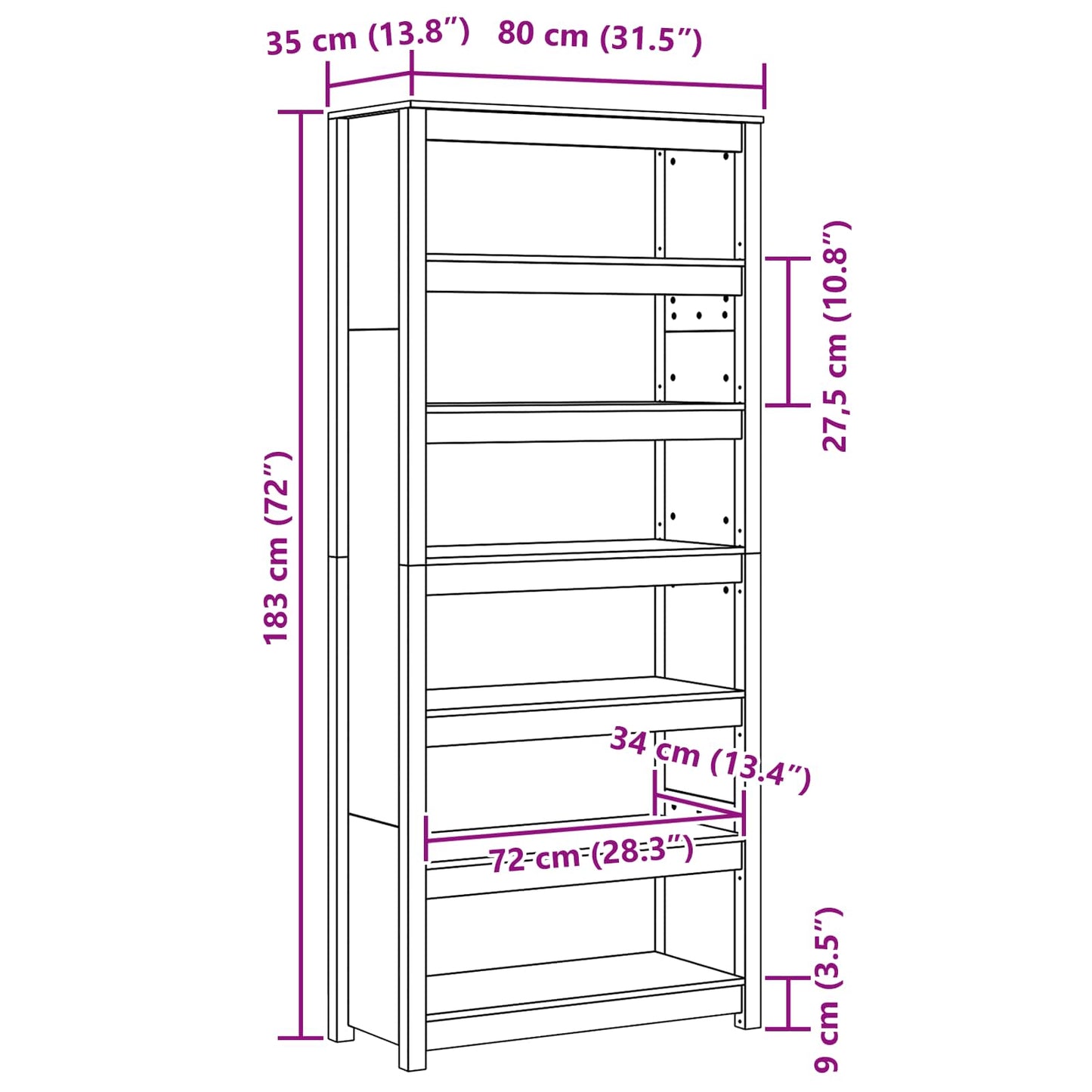 Könyvespolc Faggyú barna 80 x 35 x 183 cm Tömör fenyőfa