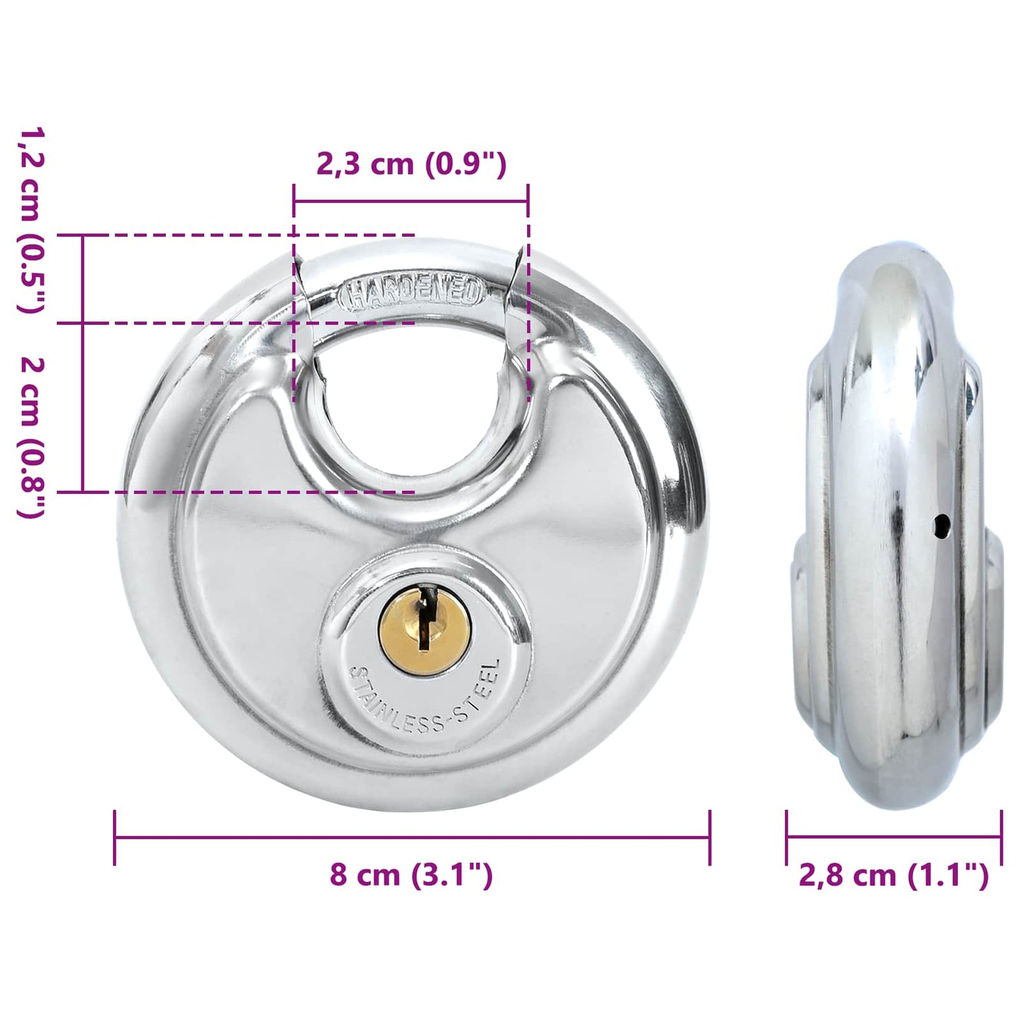 Disk zár kulcsokkal 12 pcs Ezüst 8 x 2,8 x 8 cm