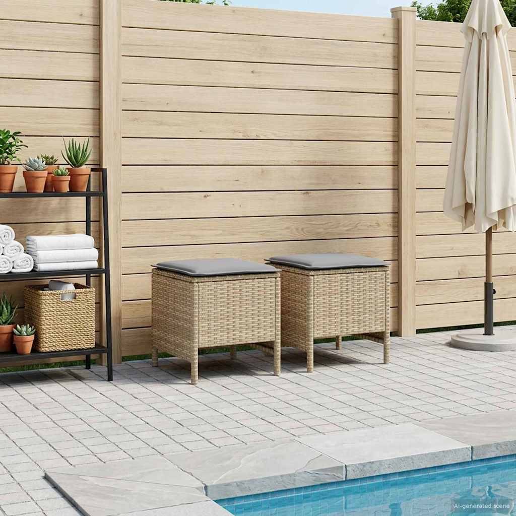 2 db Kerti lábtartó PE Rattan Beige és Világosszürke