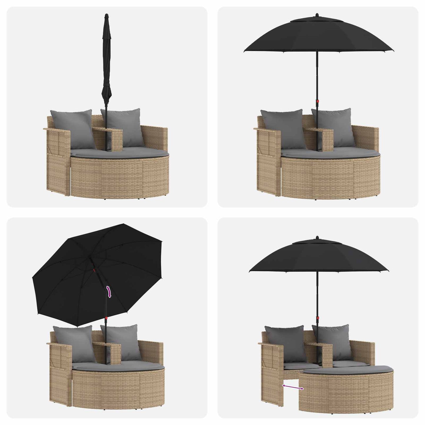 Kerti kanapé párnával 8 pcs Beige és Világosszürke polirattan