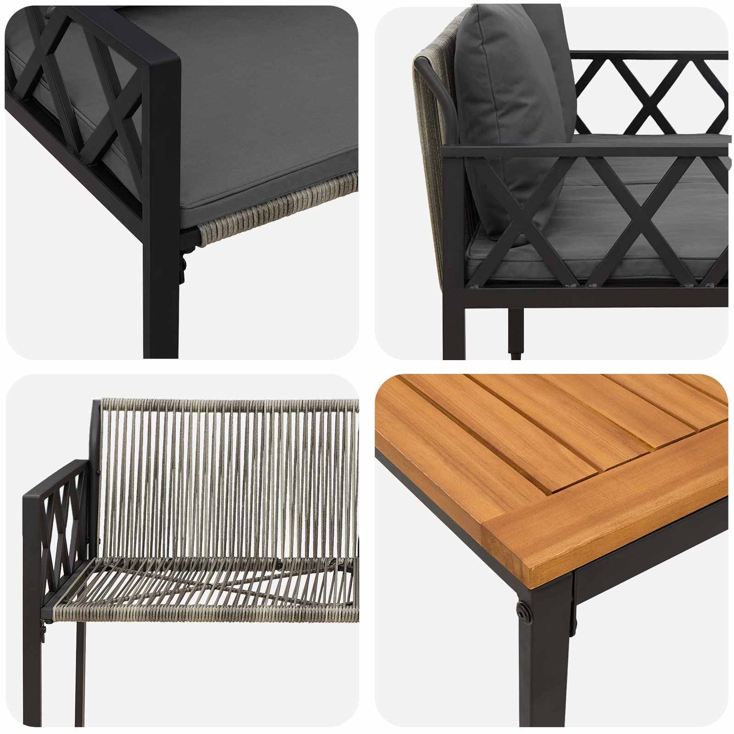 Kültéri Bútor Szett 4 pcs Szürke és sötétszürke polirattan