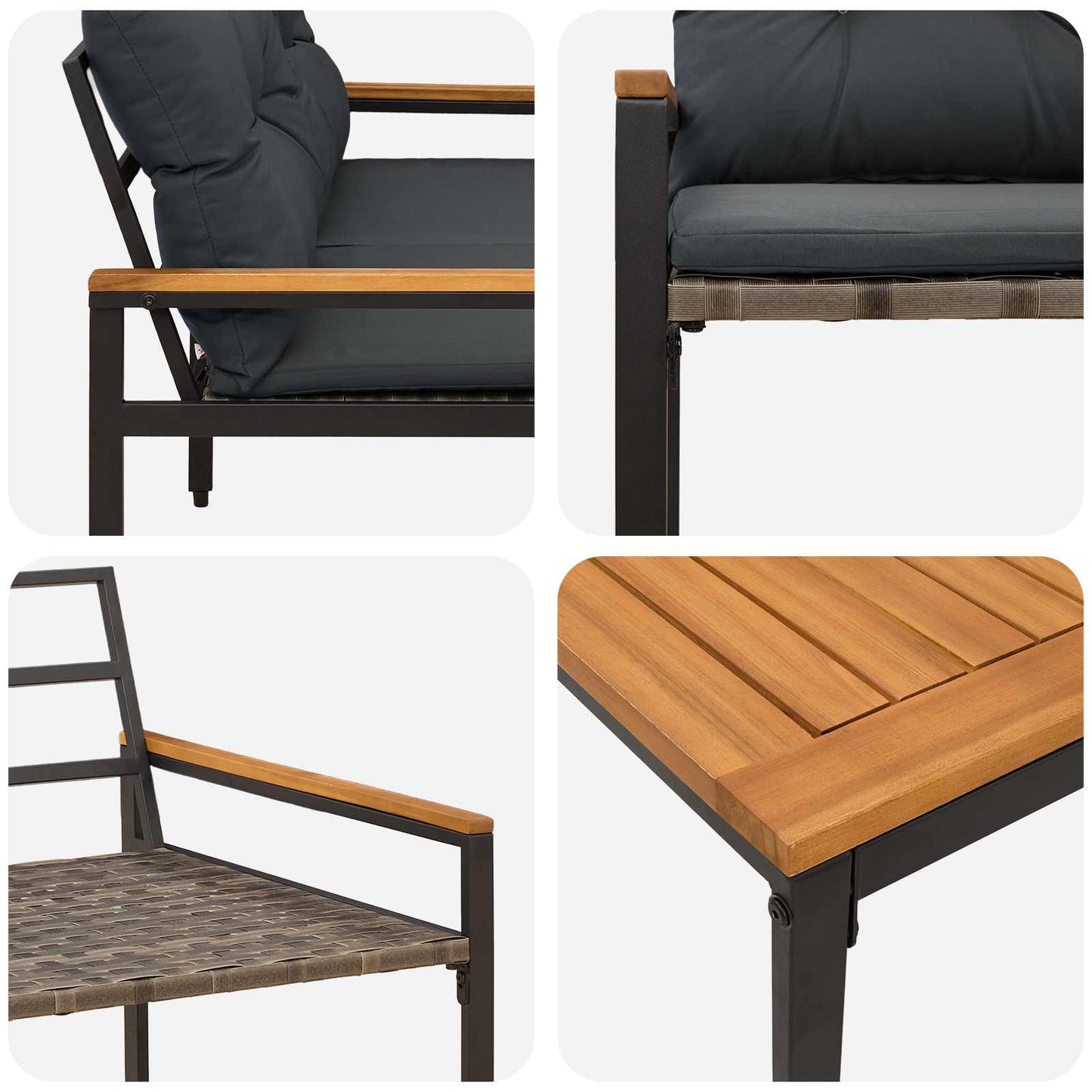 Kültéri Bútor Szett 4 pcs Sötétszürke polirattan