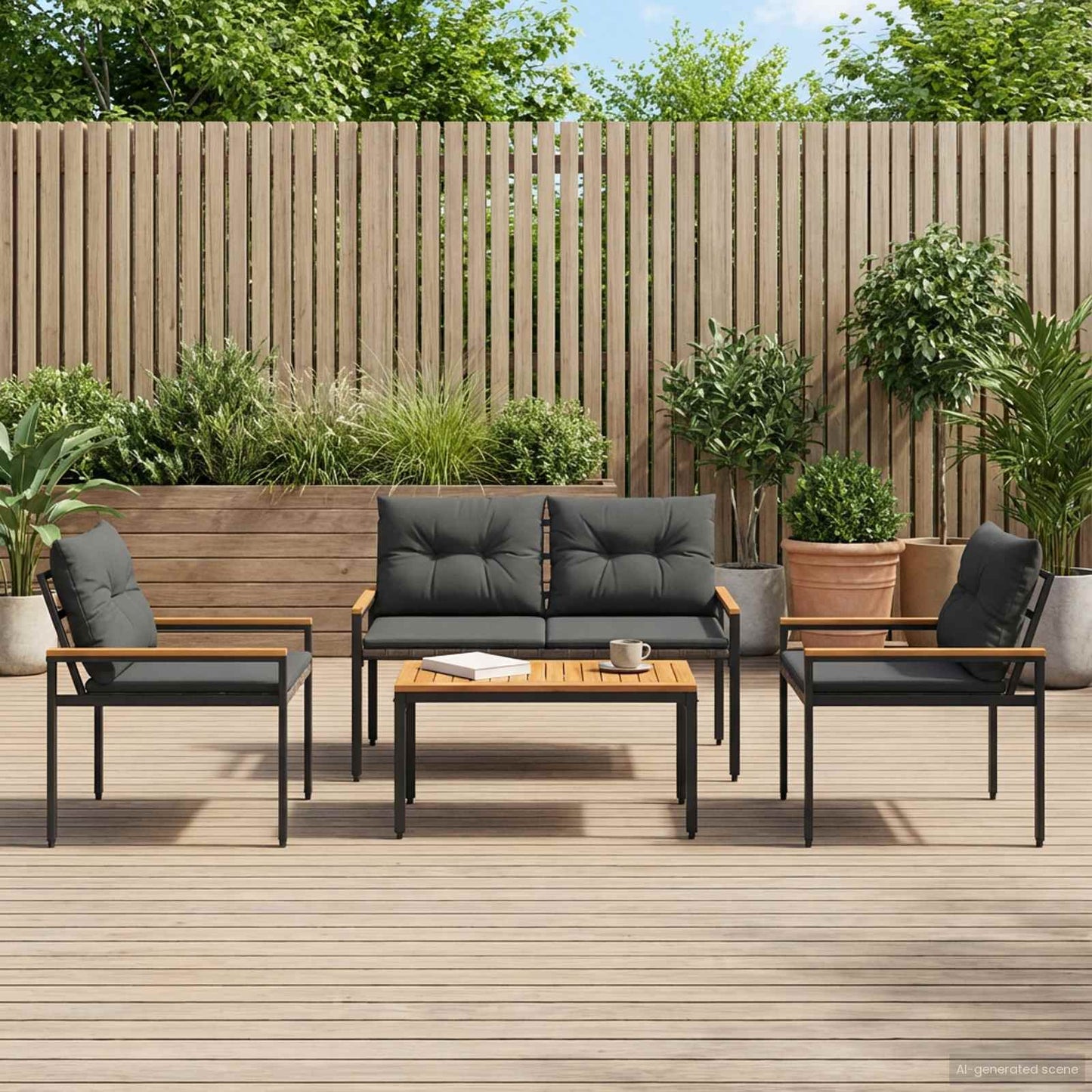 Kültéri Bútor Szett 4 pcs Sötétszürke polirattan