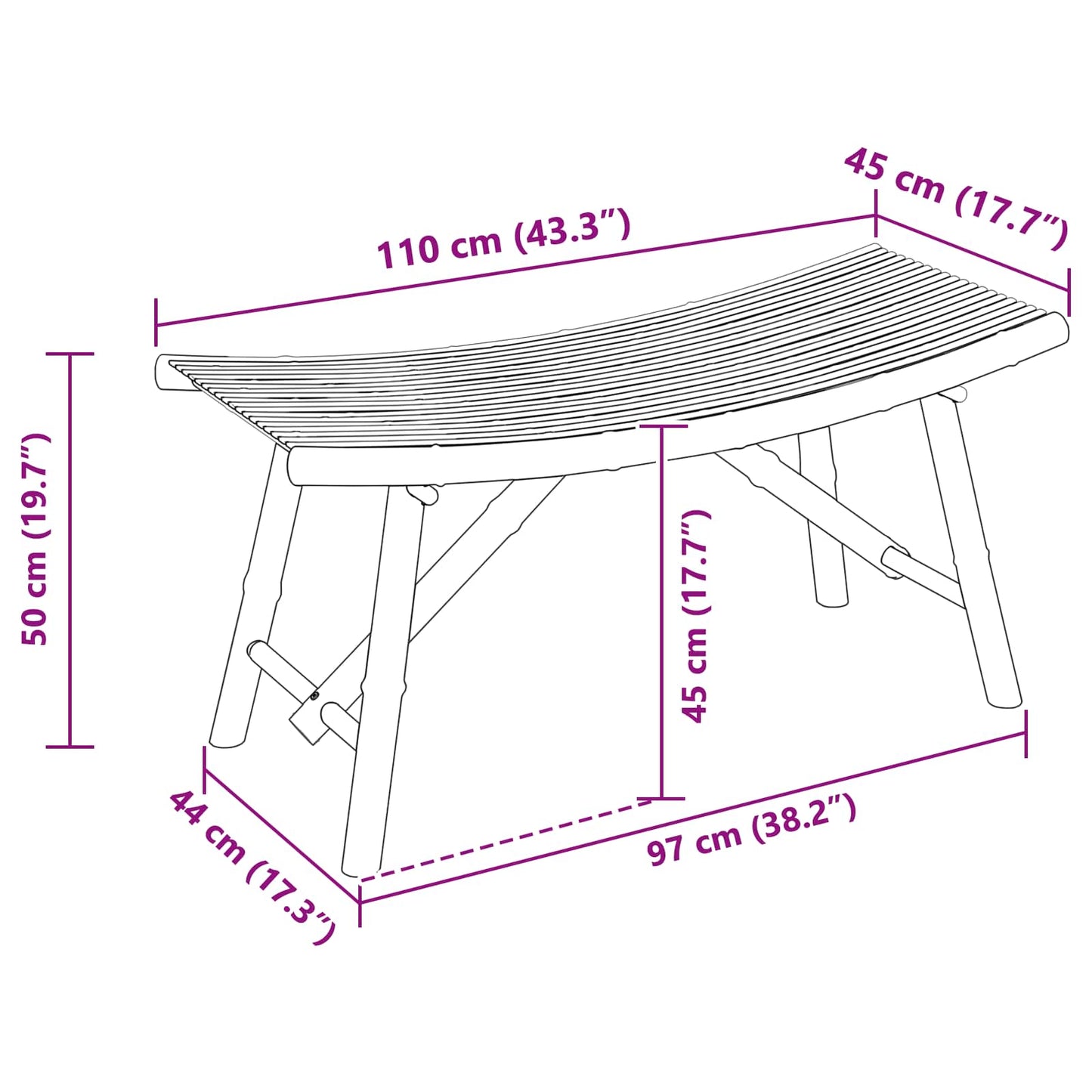 Kerti pad 110 x 45 x 50 cm Bambusz Természetes Négyszögletes