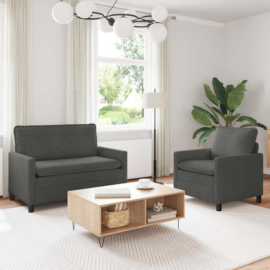Kanapé Szett 2 pcs Sötétszürke Szövet